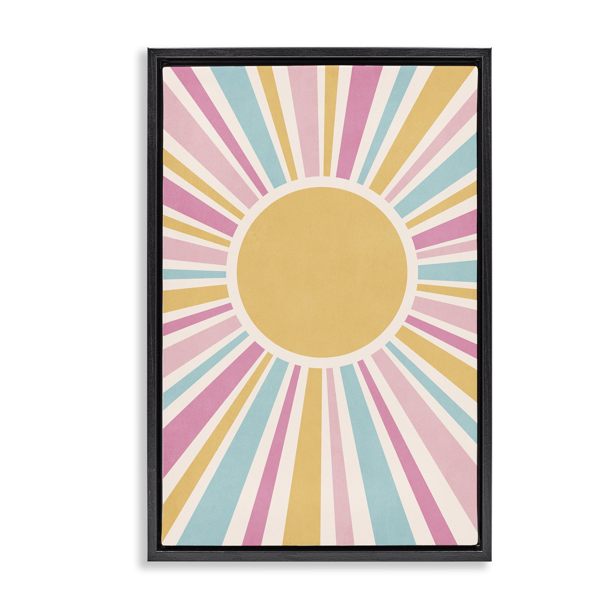 Stupell Industries Groovy Pastel Sun Rays Abstract Painting Black Floater Framed Canvas Art Print Wall Art, 21 x 31