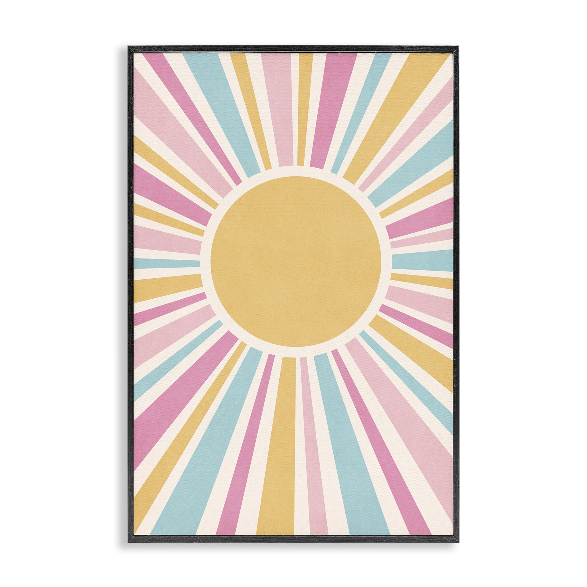 Stupell Industries Groovy Pastel Sun Rays Abstract Painting Black Framed Art Print Wall Art, 12 x 18