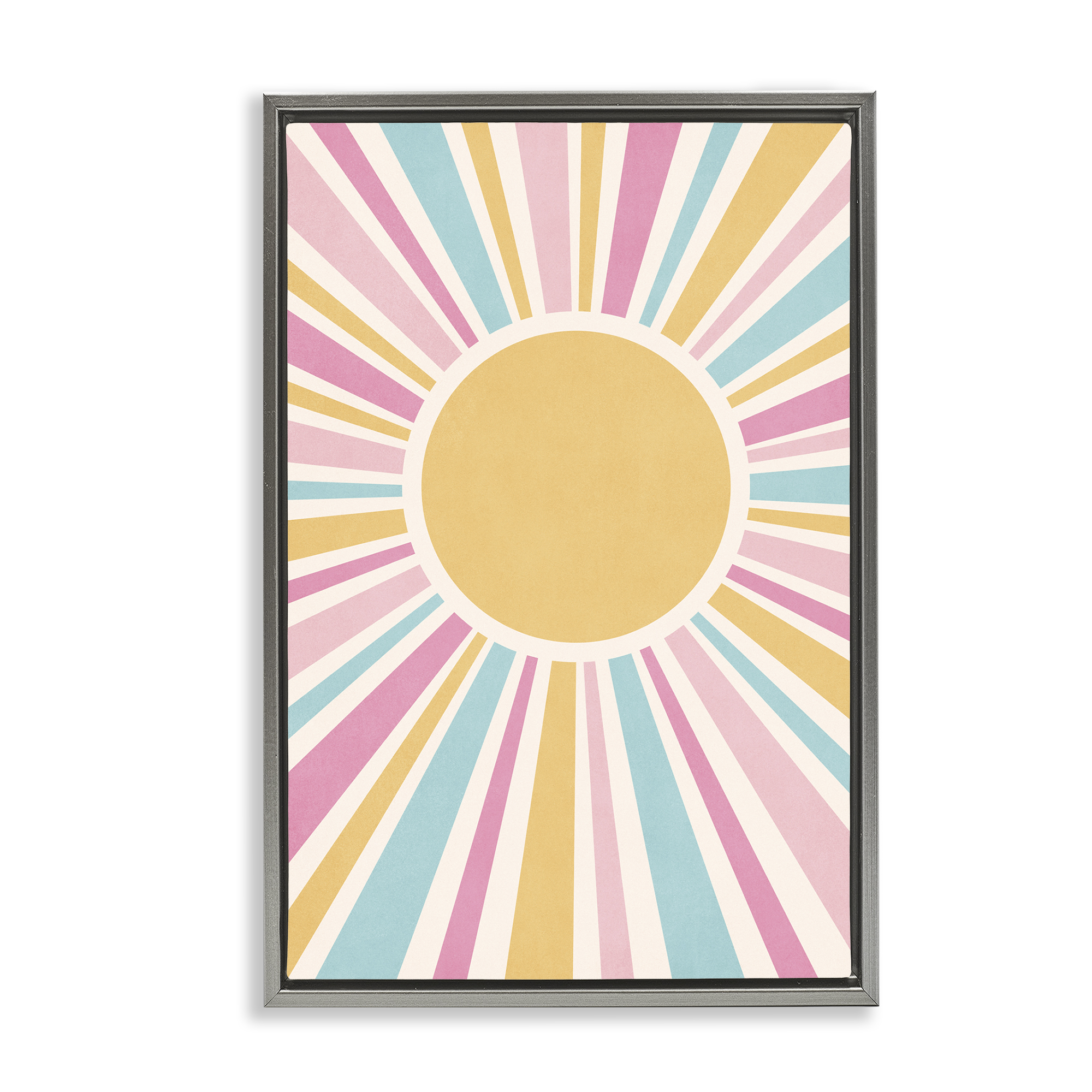 Stupell Industries Groovy Pastel Sun Rays Abstract Painting Gray Floater Framed Canvas Art Print Wall Art, 17 x 25