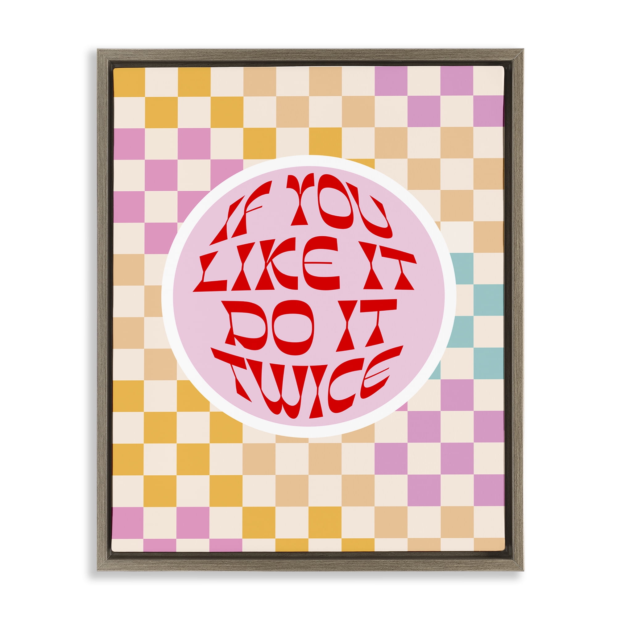 Stupell Industries Groovy Pattern Do It Twice Text & Numbers Painting Brown Floater Framed Canvas Art Print Wall Art, 17 x 21