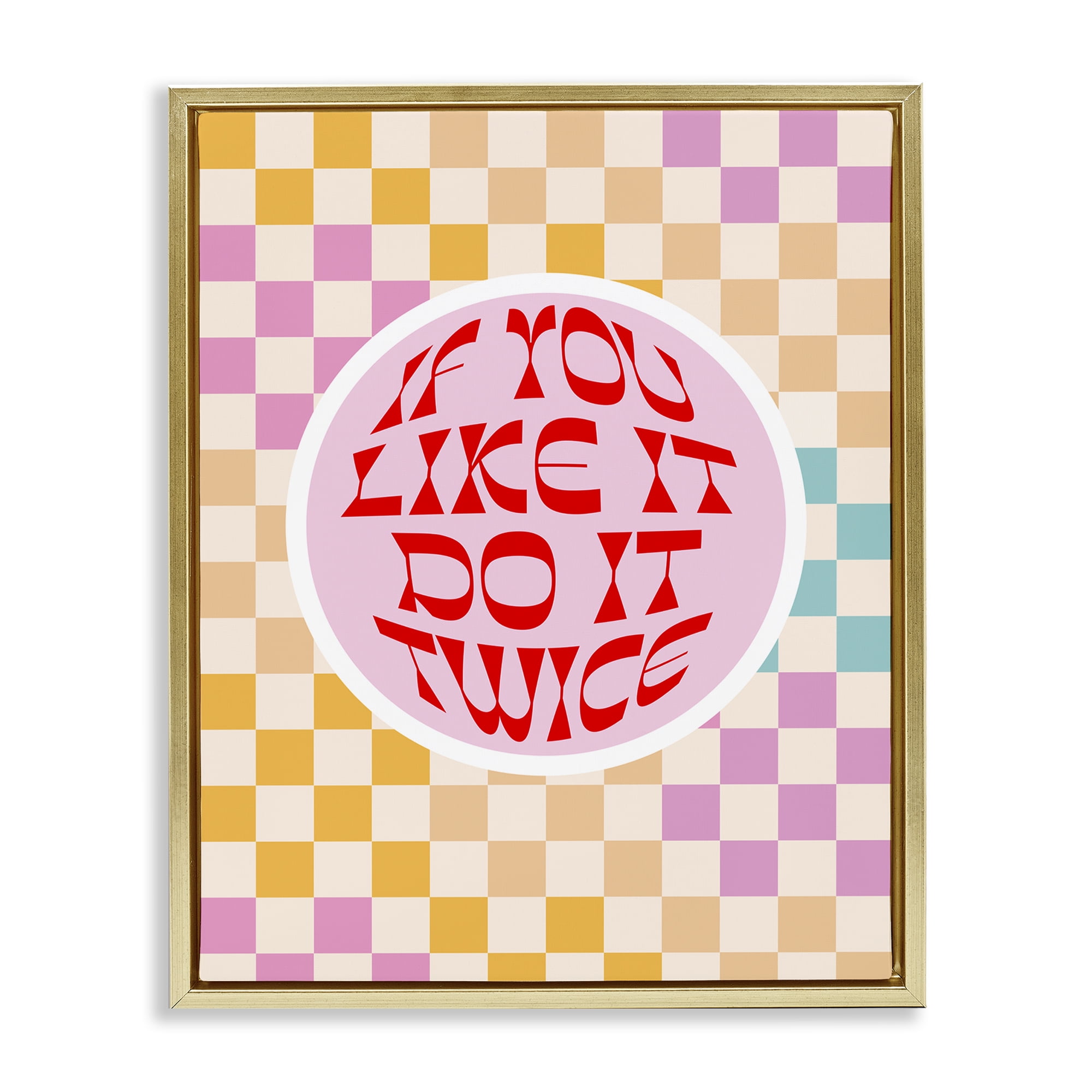Stupell Industries Groovy Pattern Do It Twice Text & Numbers Painting Gold Floater Framed Canvas Art Print Wall Art, 25 x 31