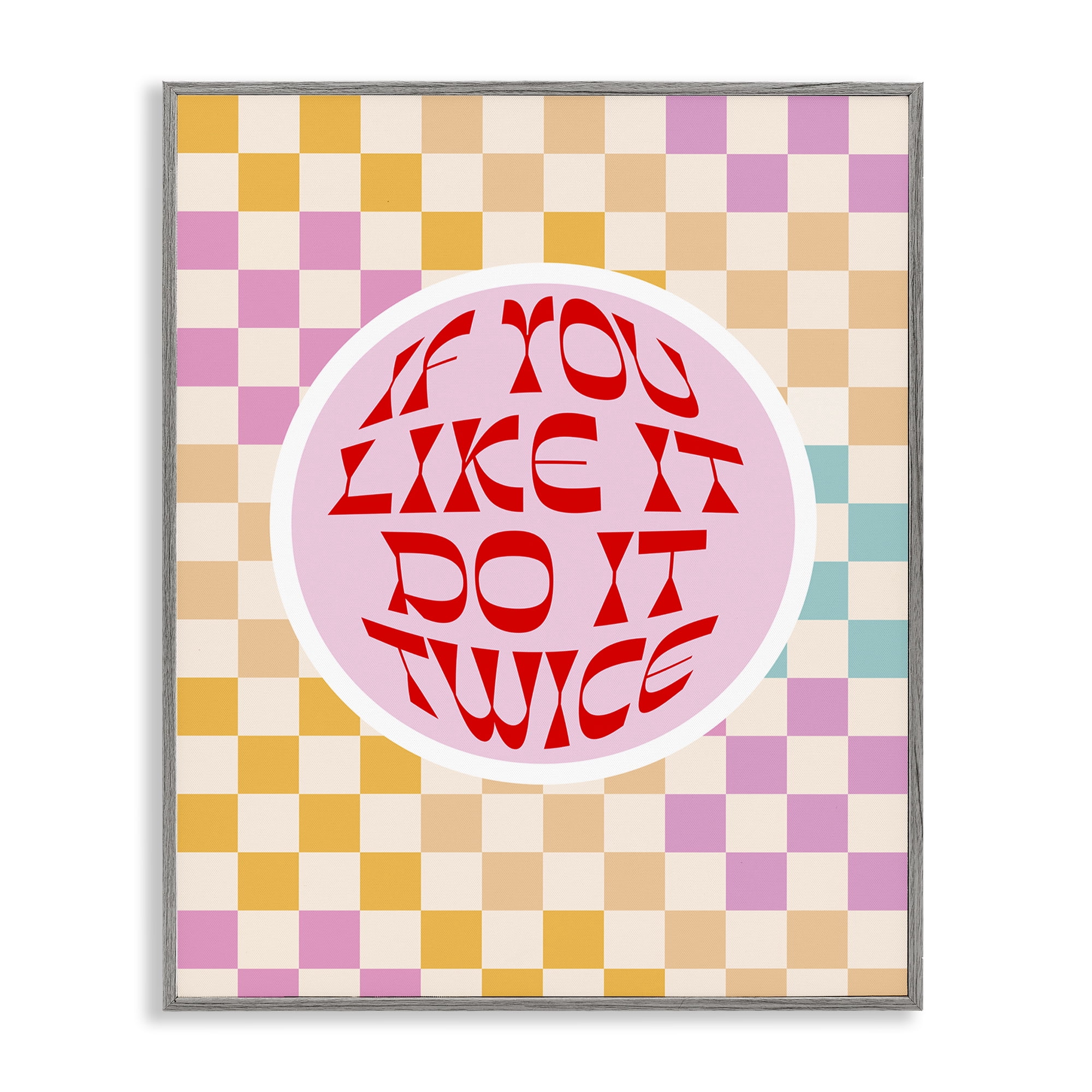 Stupell Industries Groovy Pattern Do It Twice Text & Numbers Painting Gray Framed Art Print Wall Art, 24 x 30