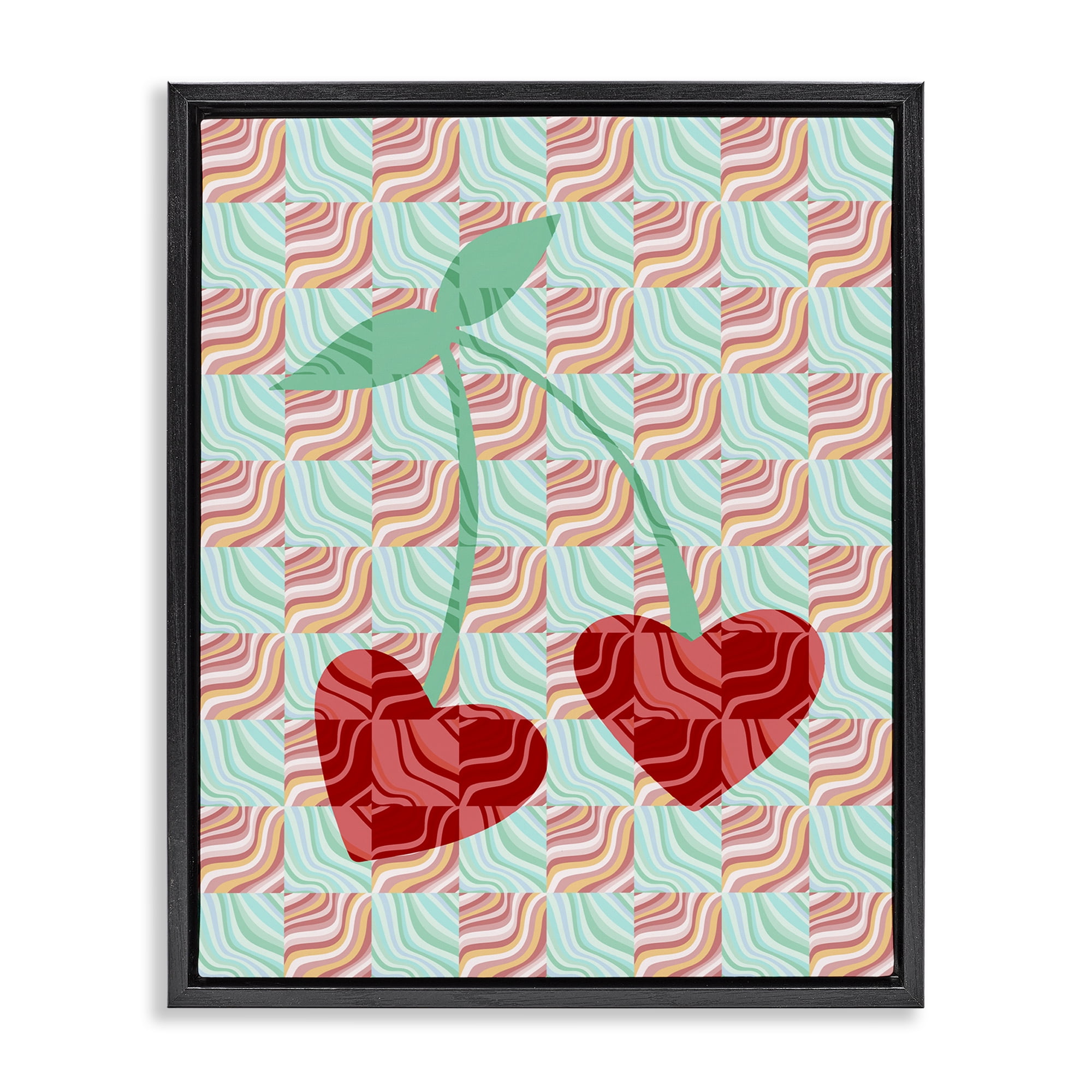 Stupell Industries Groovy Patterned Cherries Food & Beverage Painting Black Floater Framed Art Print Wall Art, 17 x 21
