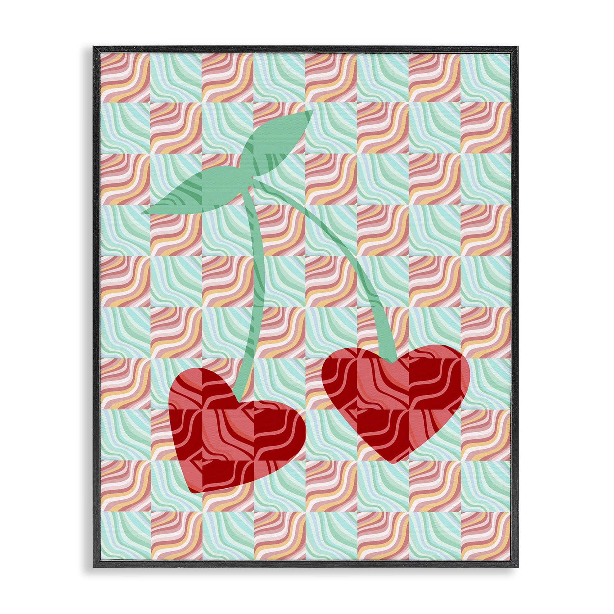 Stupell Industries Groovy Patterned Cherries Food & Beverage Painting Black Framed Art Print Wall Art, 16 x 20