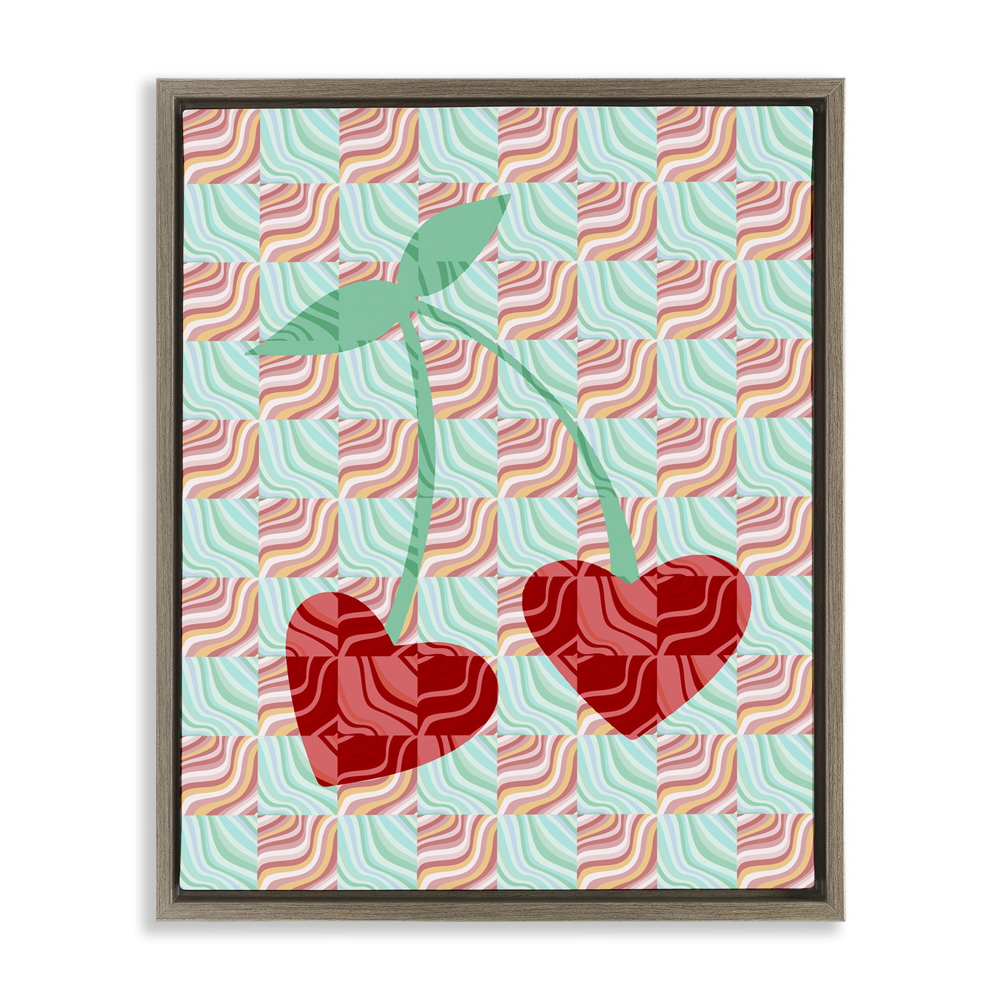Stupell Industries Groovy Patterned Cherries Food & Beverage Painting Brown Floater Framed Art Print Wall Art, 25 x 31