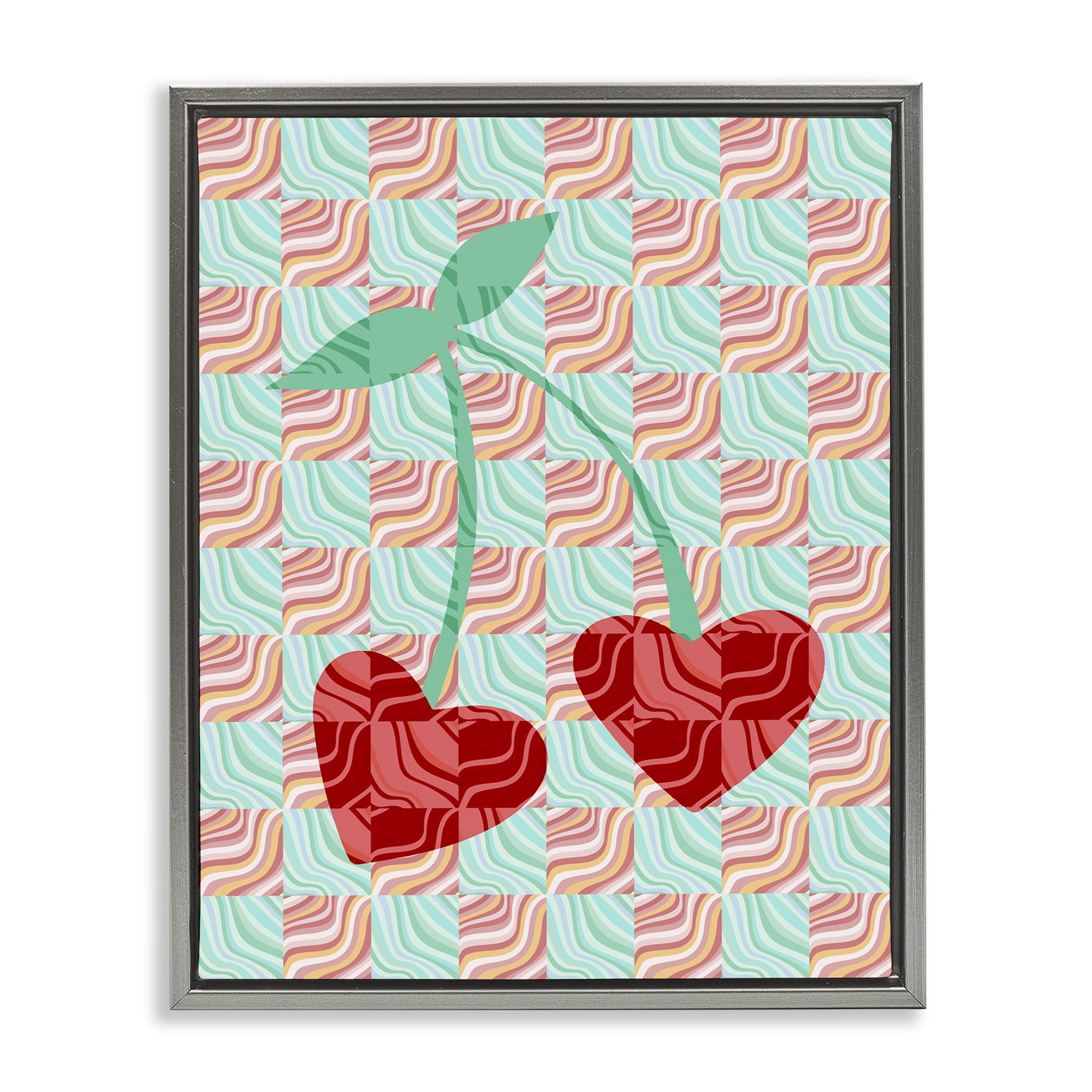 Stupell Industries Groovy Patterned Cherries Food & Beverage Painting Gray Floater Framed Art Print Wall Art, 25 x 31