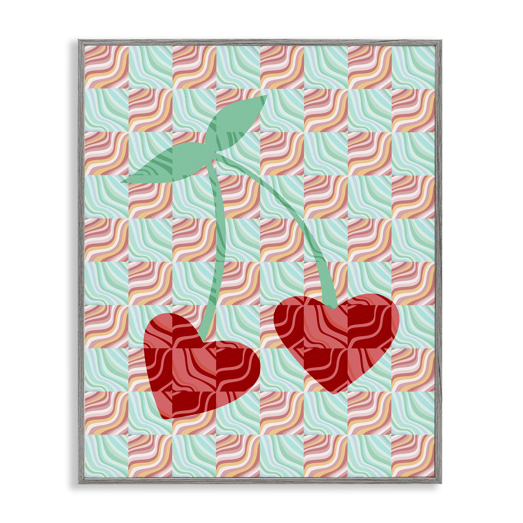 Stupell Industries Groovy Patterned Cherries Food & Beverage Painting Gray Framed Art Print Wall Art, 11 x 14