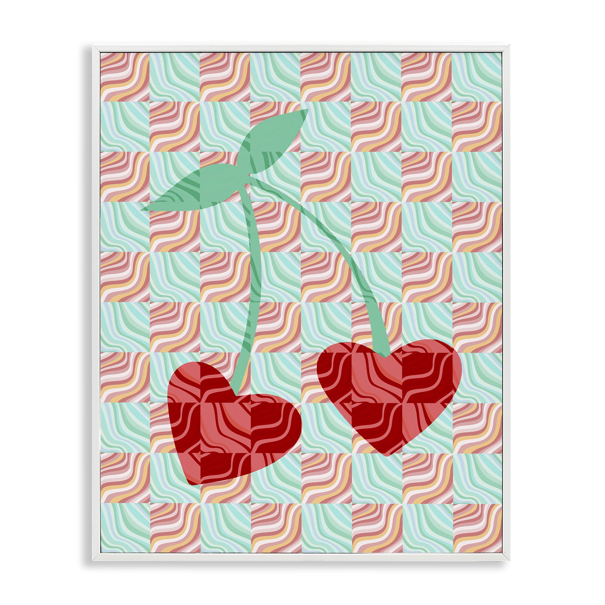 Stupell Industries Groovy Patterned Cherries Food & Beverage Painting White Framed Art Print Wall Art, 24 x 30