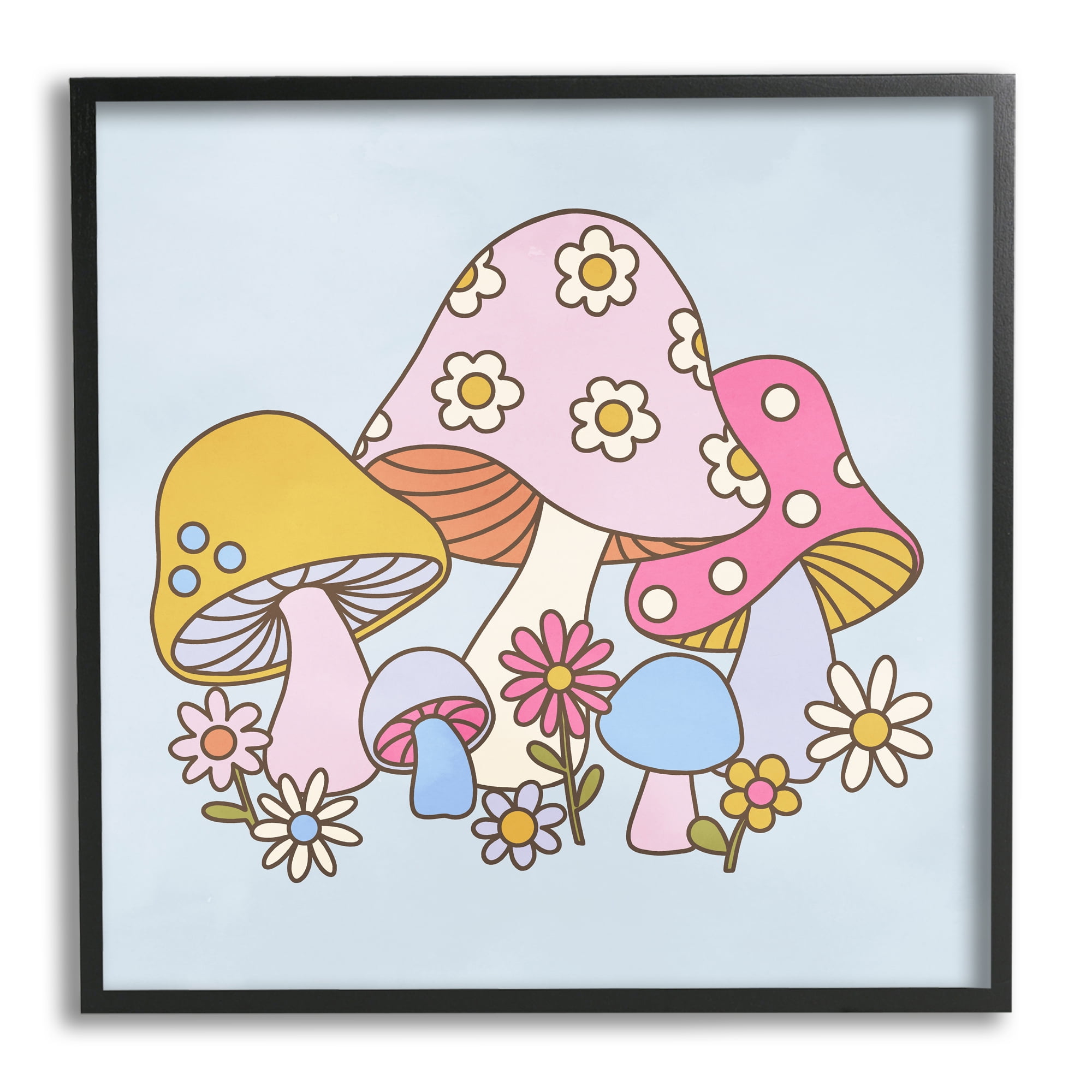 Stupell Industries Groovy Patterned Mushrooms Botanical & Floral Painting Black Framed Art Print Wall Art, 17 x 17