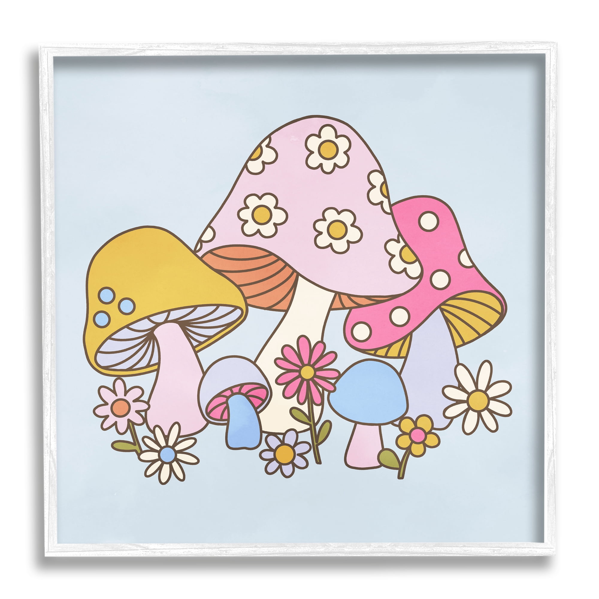 Stupell Industries Groovy Patterned Mushrooms Botanical & Floral Painting White Framed Art Print Wall Art, 17 x 17