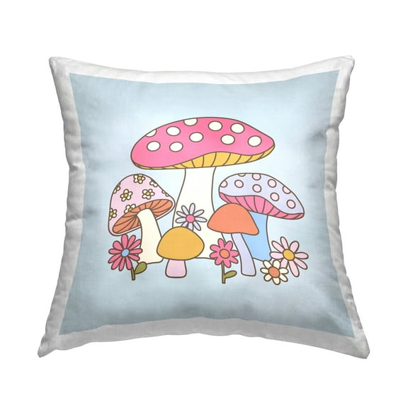 Stupell Industries Groovy Patterned Mushrooms Decorative Printed Throw Pillow, 18 x 18