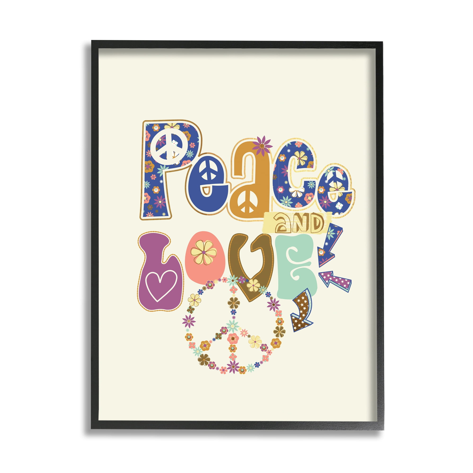 Stupell Industries Groovy Peace and Love Sentiments Floral Peace Sign, 11 x 14, Designed by Jennifer Ellory