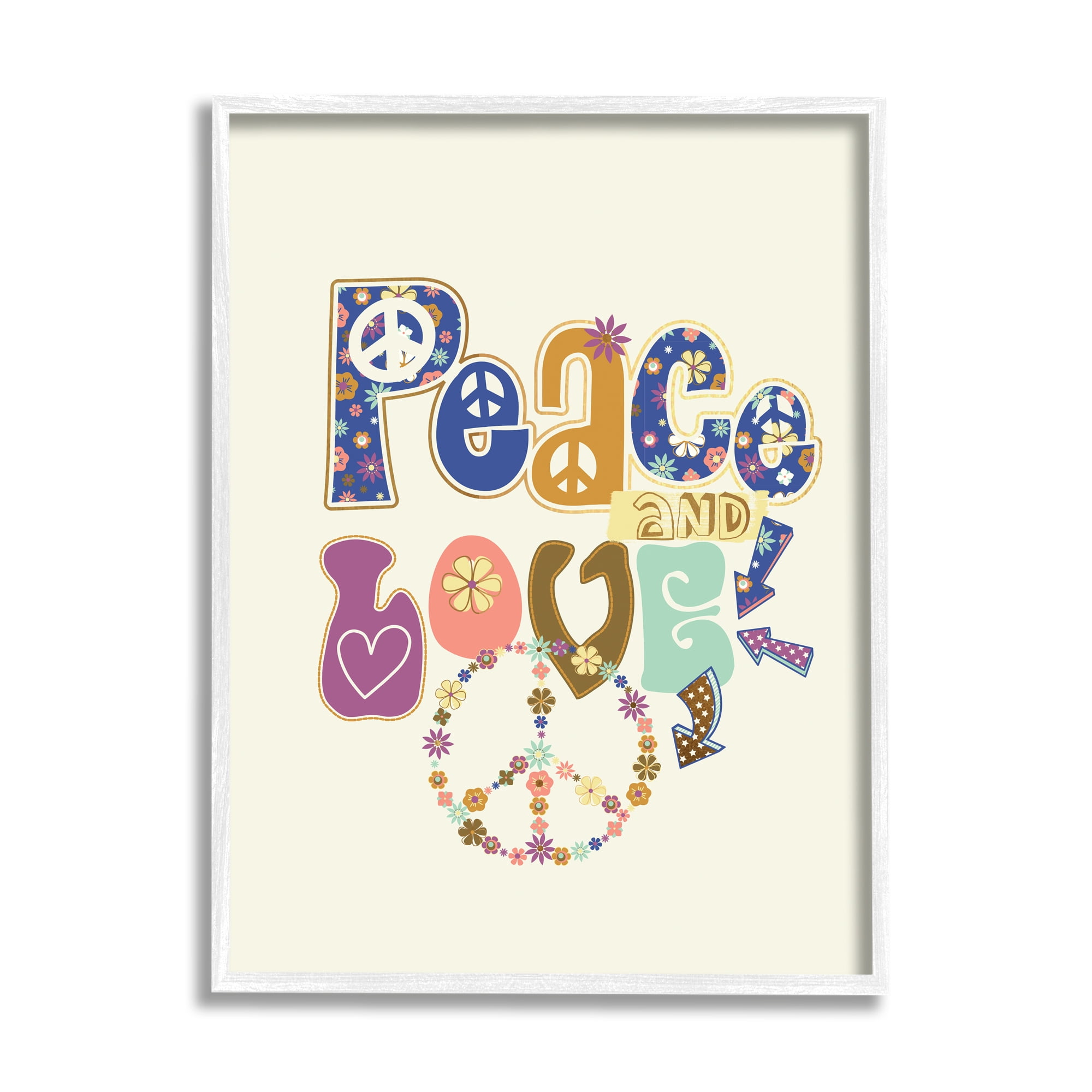Stupell Industries Groovy Peace and Love Sentiments Floral Peace Sign, 16 x 20, Designed by Jennifer Ellory