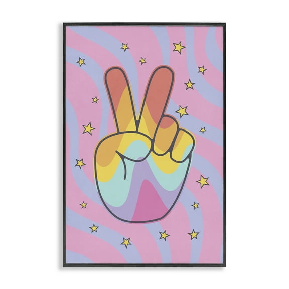 Stupell Industries Groovy Peace with Patterns Abstract Painting Black Framed Art Print Wall Art, 12 x 18