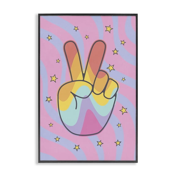 Stupell Industries Groovy Peace with Patterns Abstract Painting Black Framed Art Print Wall Art, 20 x 30