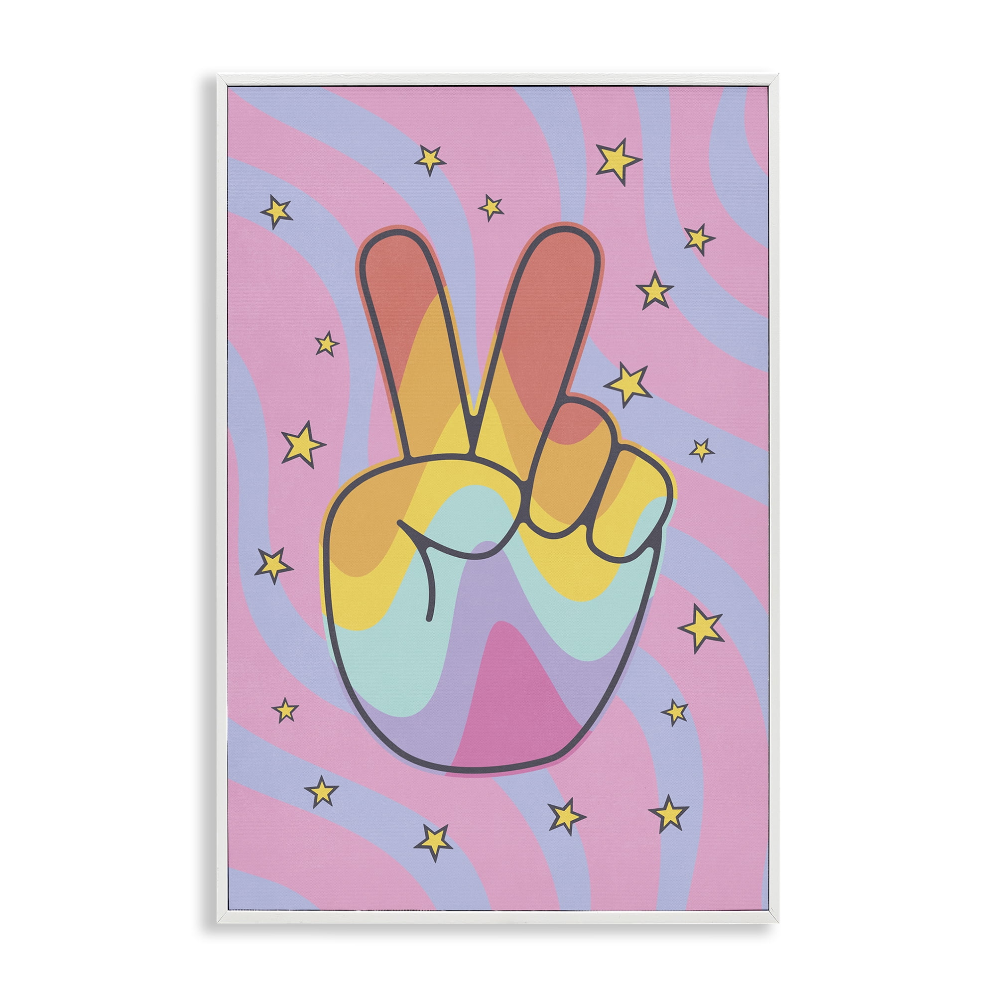 Stupell Industries Groovy Peace with Patterns Abstract Painting White Framed Art Print Wall Art, 16 x 24