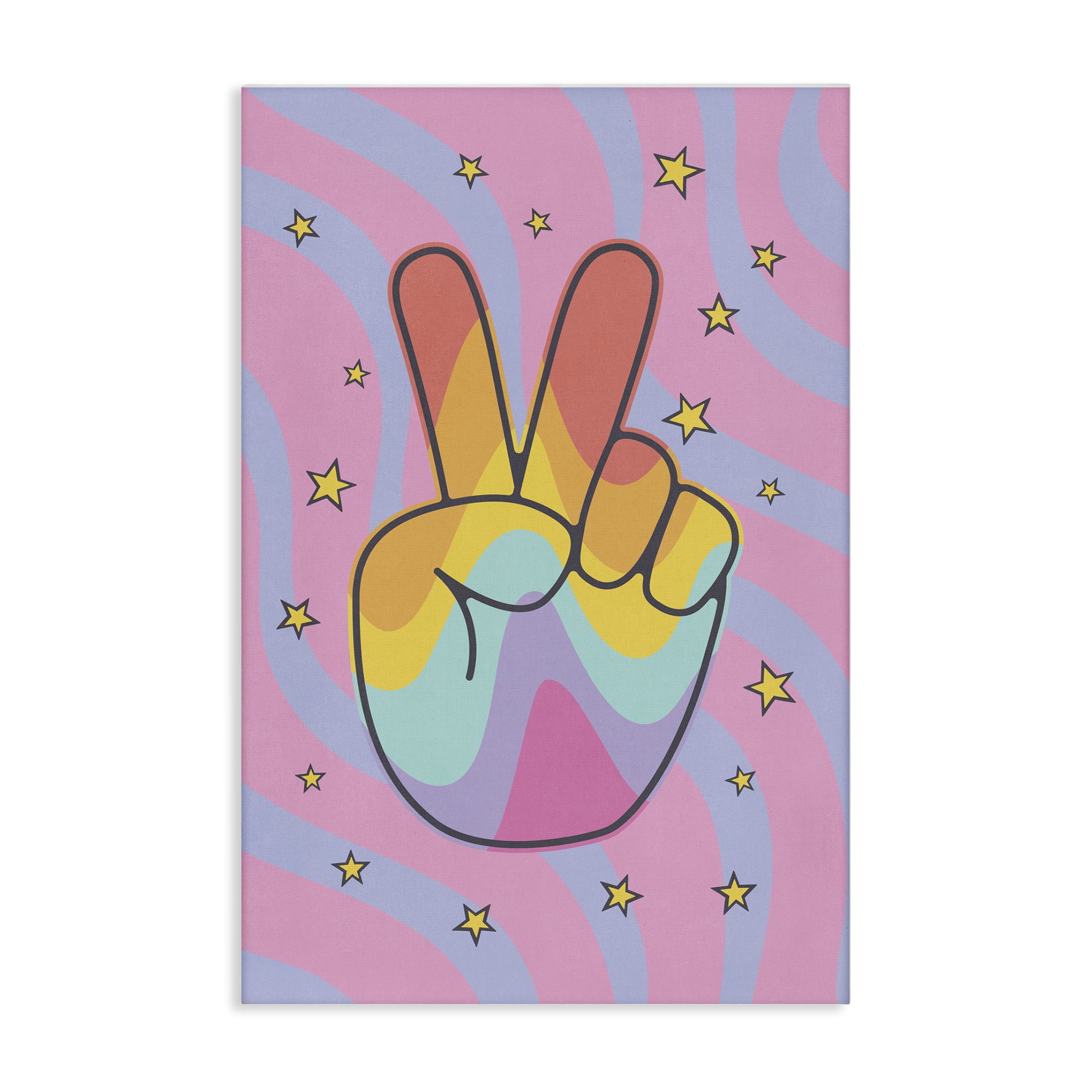 Stupell Industries Groovy Peace with Patterns Abstract Painting Wrapped Canvas Art Print Wall Art, 24 x 36