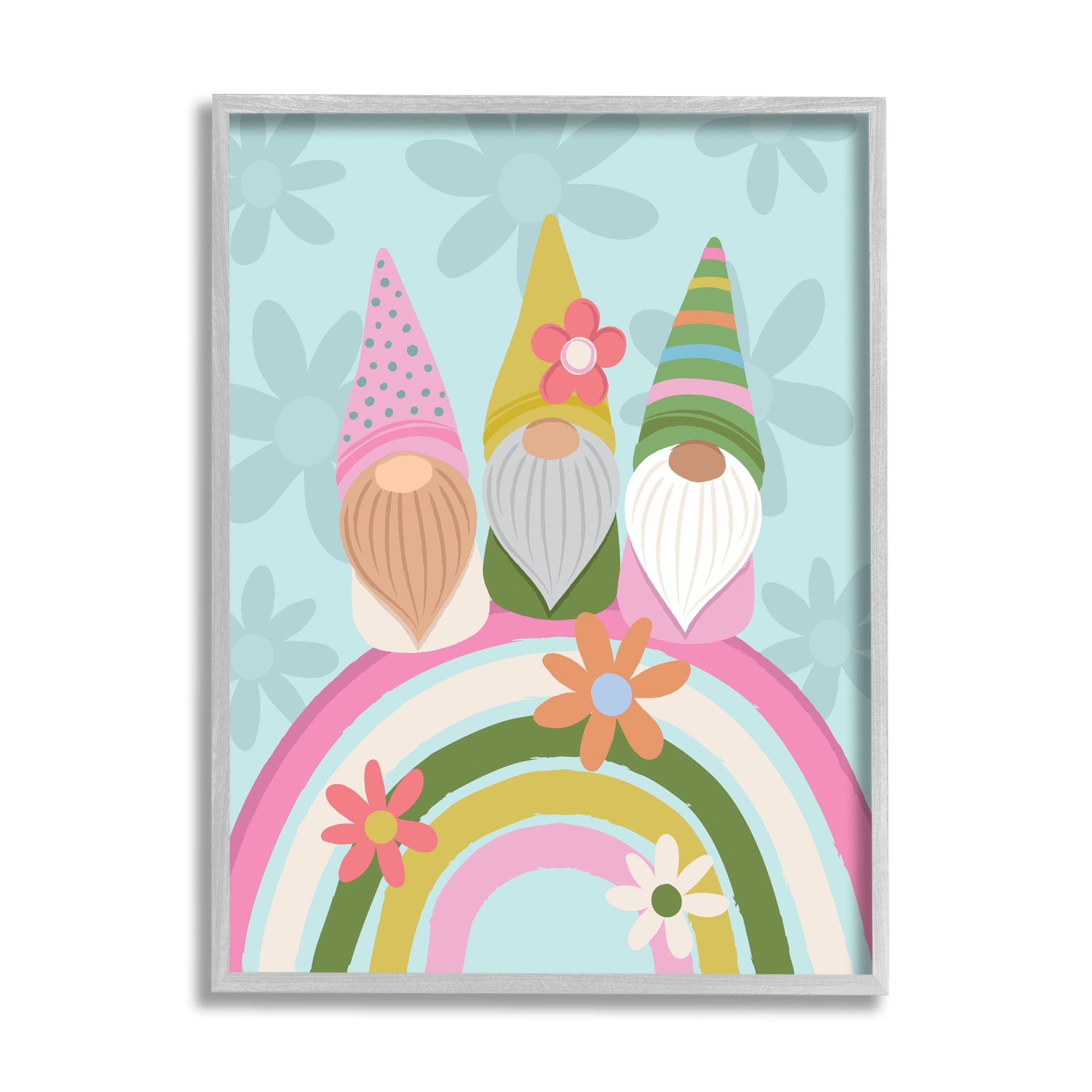 Stupell Industries Groovy Pink Garden Gnomes Pattern Rainbow Motif Framed Wall Art, 16 x 20, Design by Lisa Perry Whitebutton