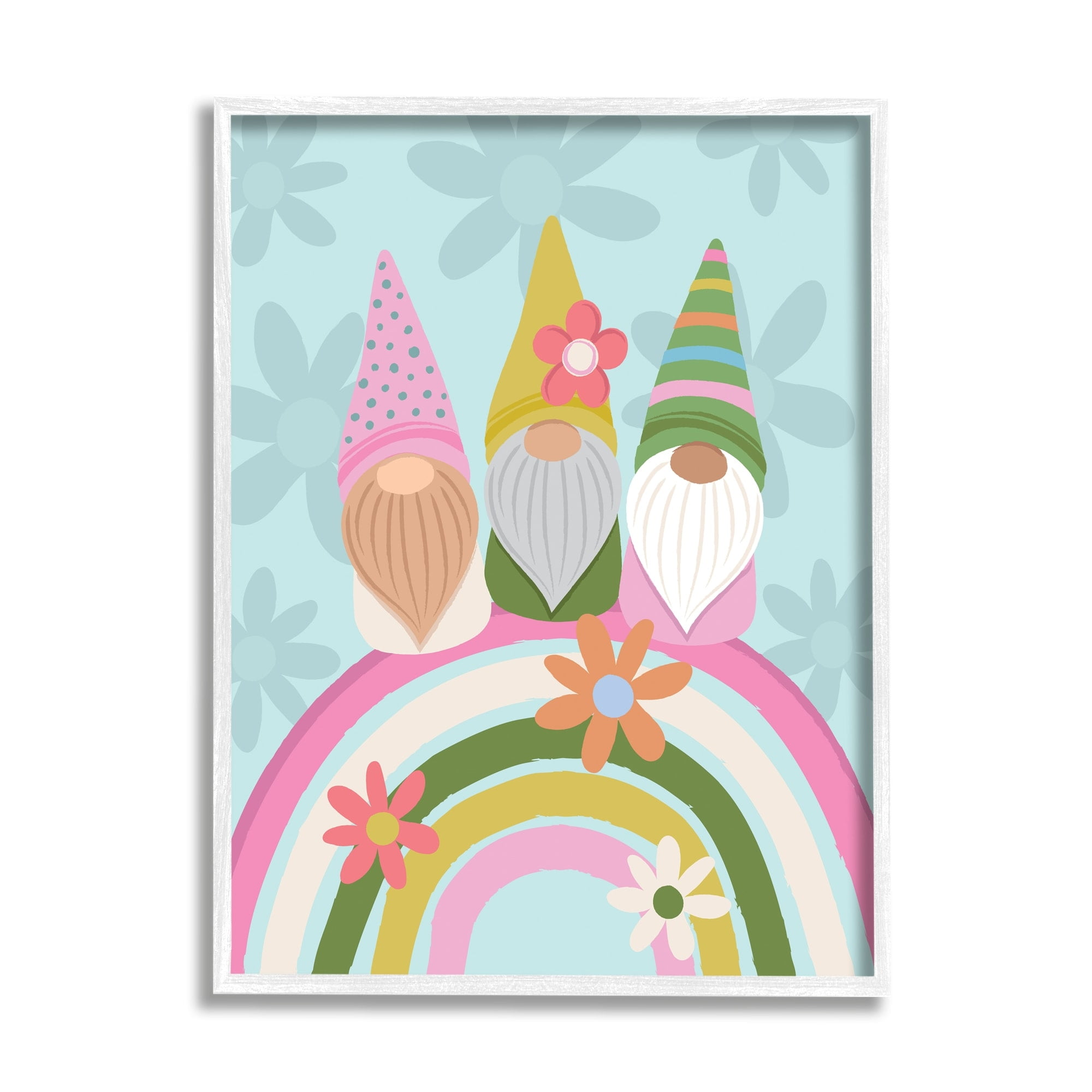 Stupell Industries Groovy Pink Garden Gnomes Pattern Rainbow Motif Framed Wall Art, 24 x 30, Design by Lisa Perry Whitebutton