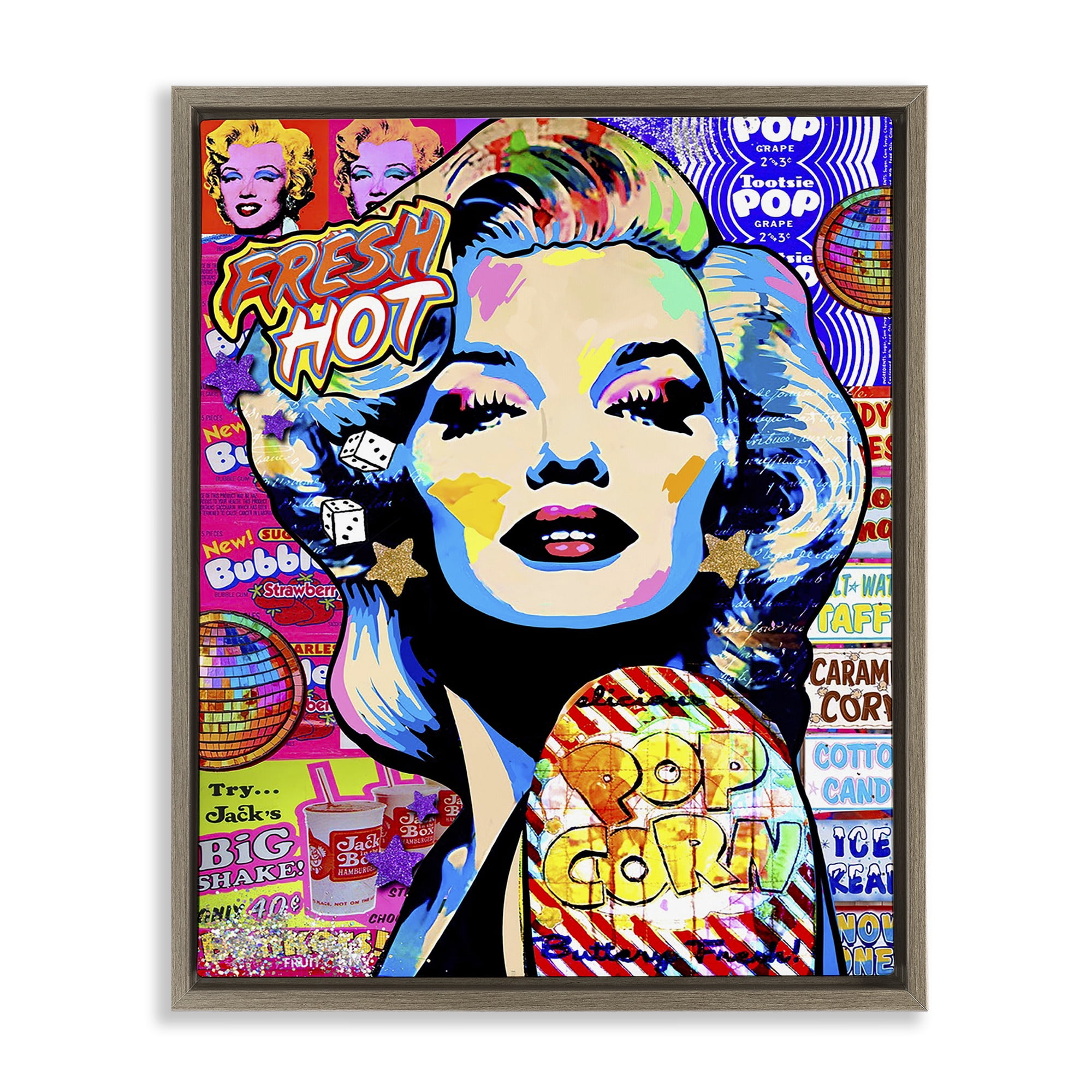 Stupell Industries Groovy Pop Style Marilyn Abstract Painting Brown Floater Framed Canvas Art Print Wall Art, 25 x 31