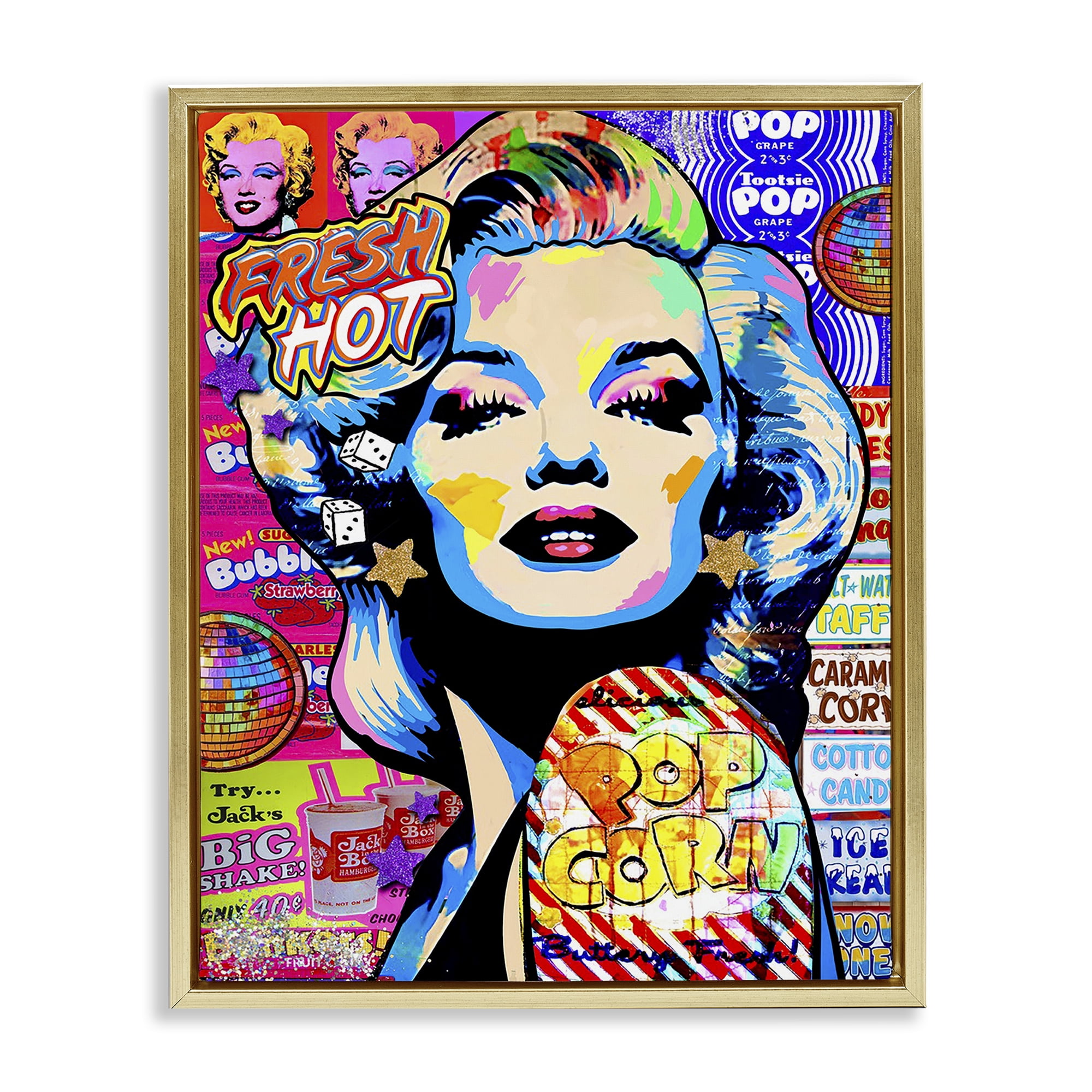 Stupell Industries Groovy Pop Style Marilyn Abstract Painting Gold Floater Framed Canvas Art Print Wall Art, 25 x 31