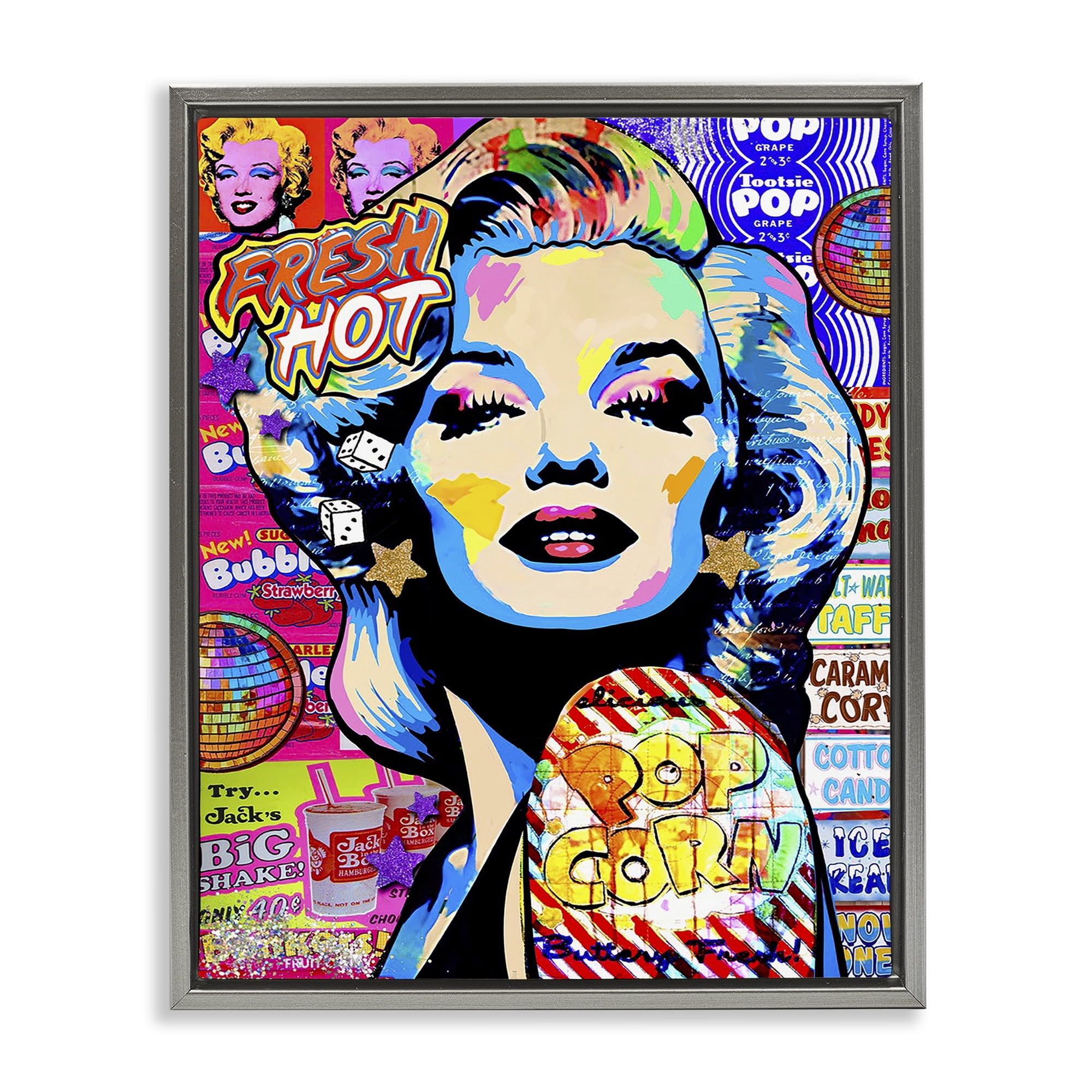 Stupell Industries Groovy Pop Style Marilyn Abstract Painting Gray Floater Framed Canvas Art Print Wall Art, 17 x 21