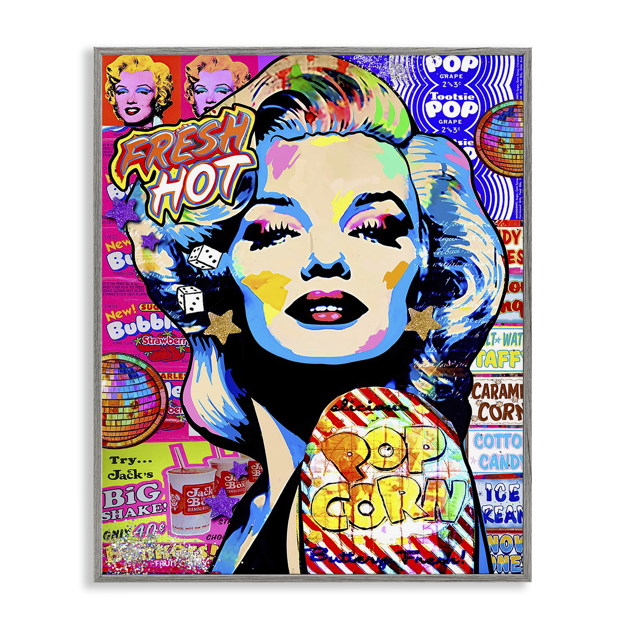 Stupell Industries Groovy Pop Style Marilyn Abstract Painting Gray Framed Art Print Wall Art, 16 x 20