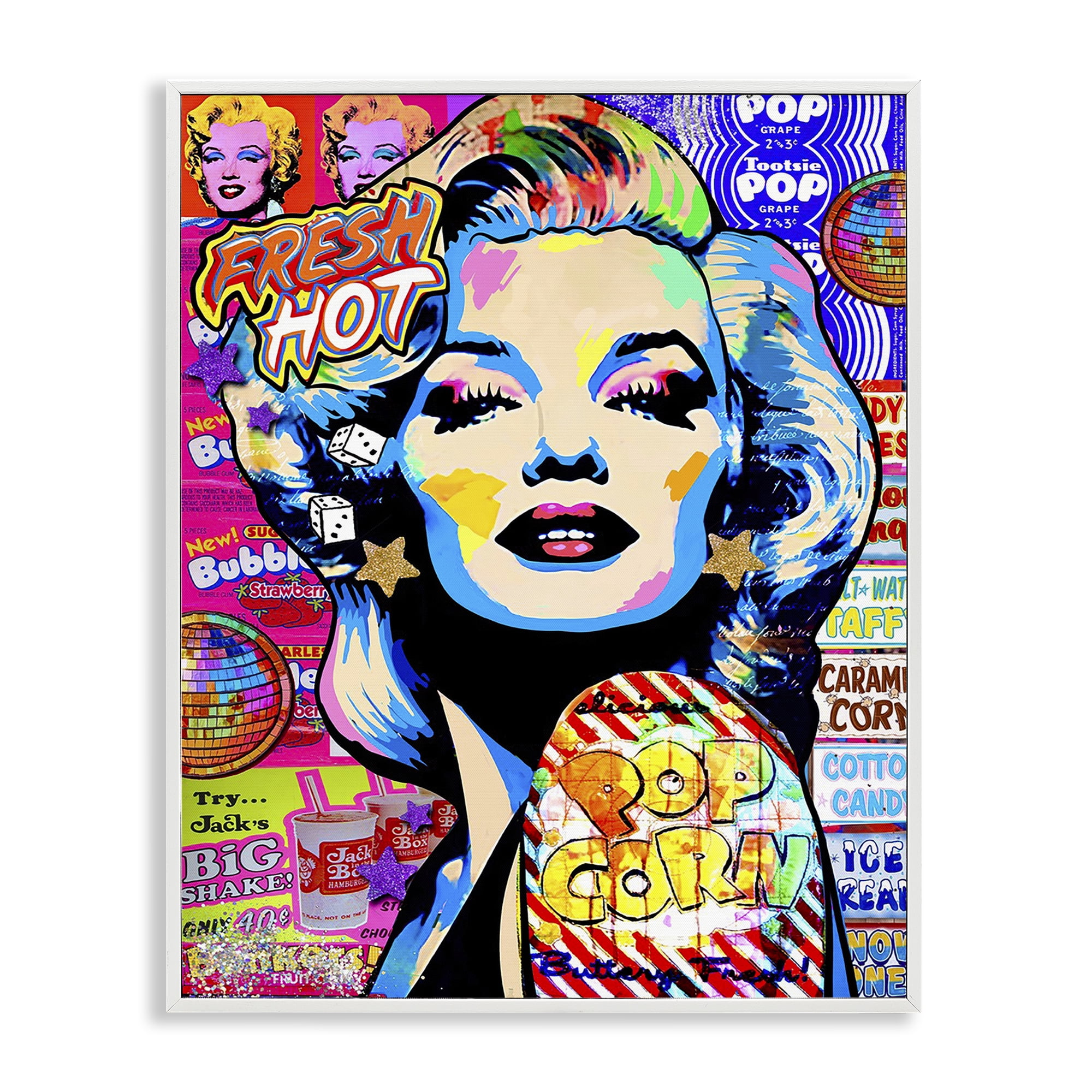 Stupell Industries Groovy Pop Style Marilyn Abstract Painting White Framed Art Print Wall Art, 24 x 30
