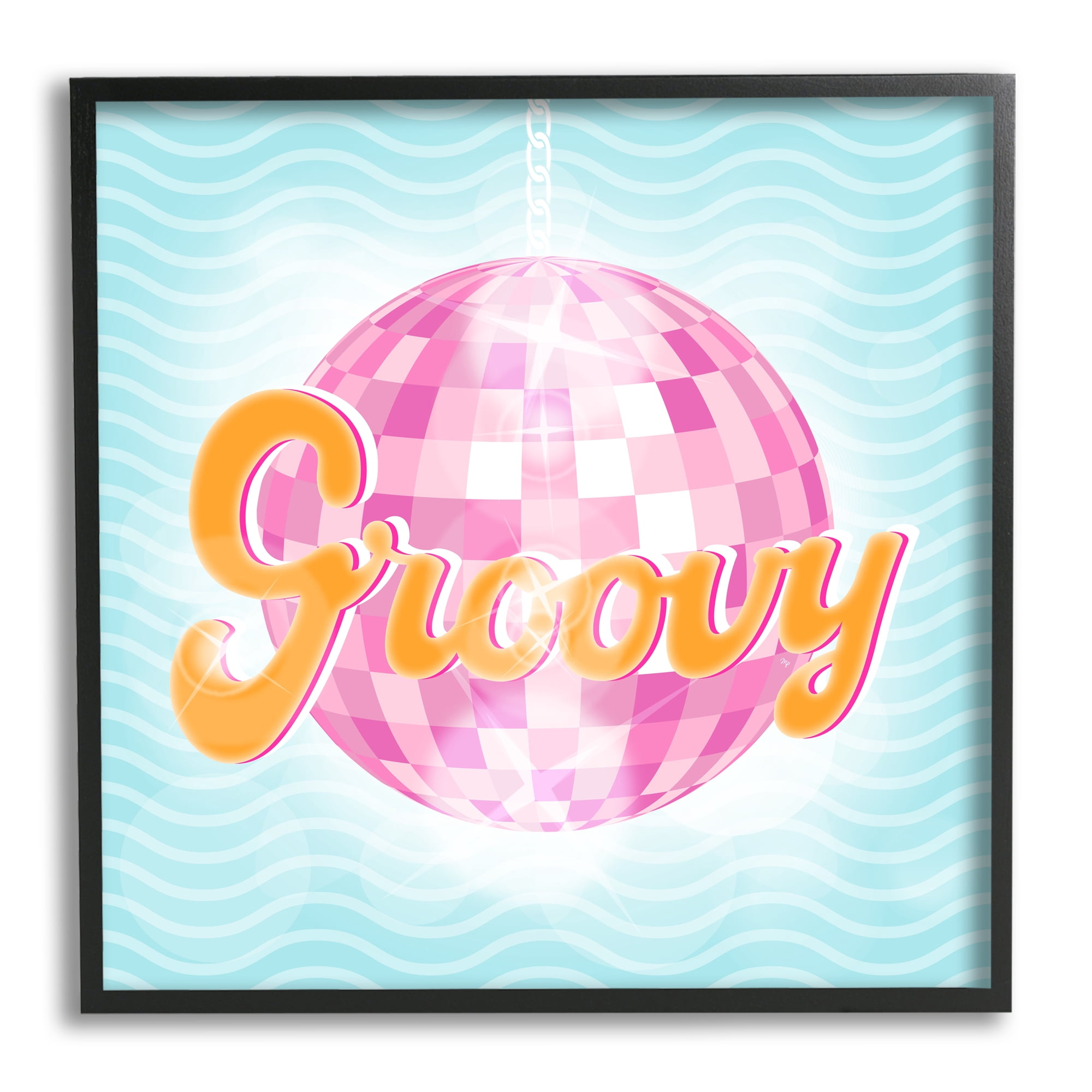 Stupell Industries Groovy Retro Disco Ball Stripes Beauty & Fashion Painting Black Framed Art Print Wall Art