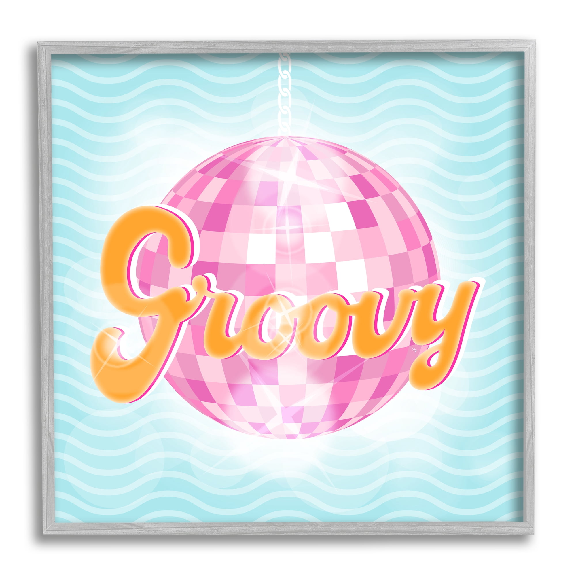 Stupell Industries Groovy Retro Disco Ball Stripes Beauty & Fashion Painting Gray Framed Art Print Wall Art