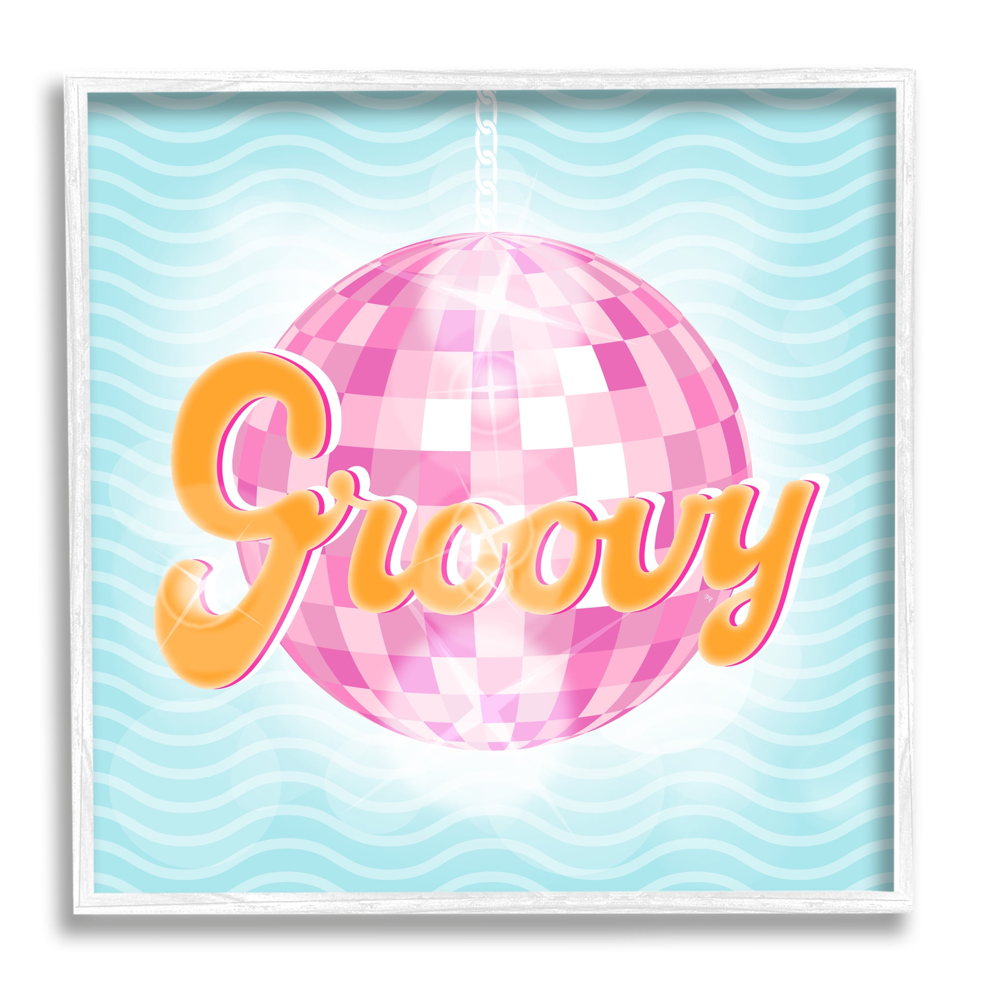Stupell Industries Groovy Retro Disco Ball Stripes Beauty & Fashion Painting White Framed Art Print Wall Art