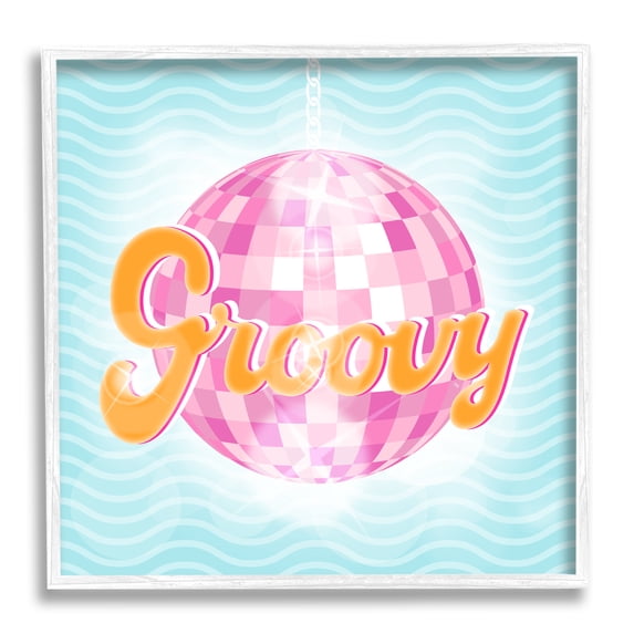 Stupell Industries Groovy Retro Disco Ball Stripes Beauty & Fashion Painting White Framed Art Print Wall Art