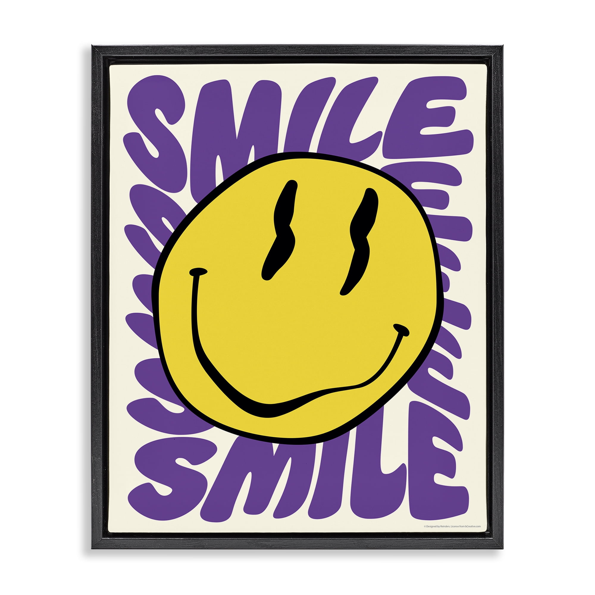Stupell Industries Groovy Smile Typography Abstract Painting Black Floater Framed Canvas Art Print Wall Art, 25 x 31