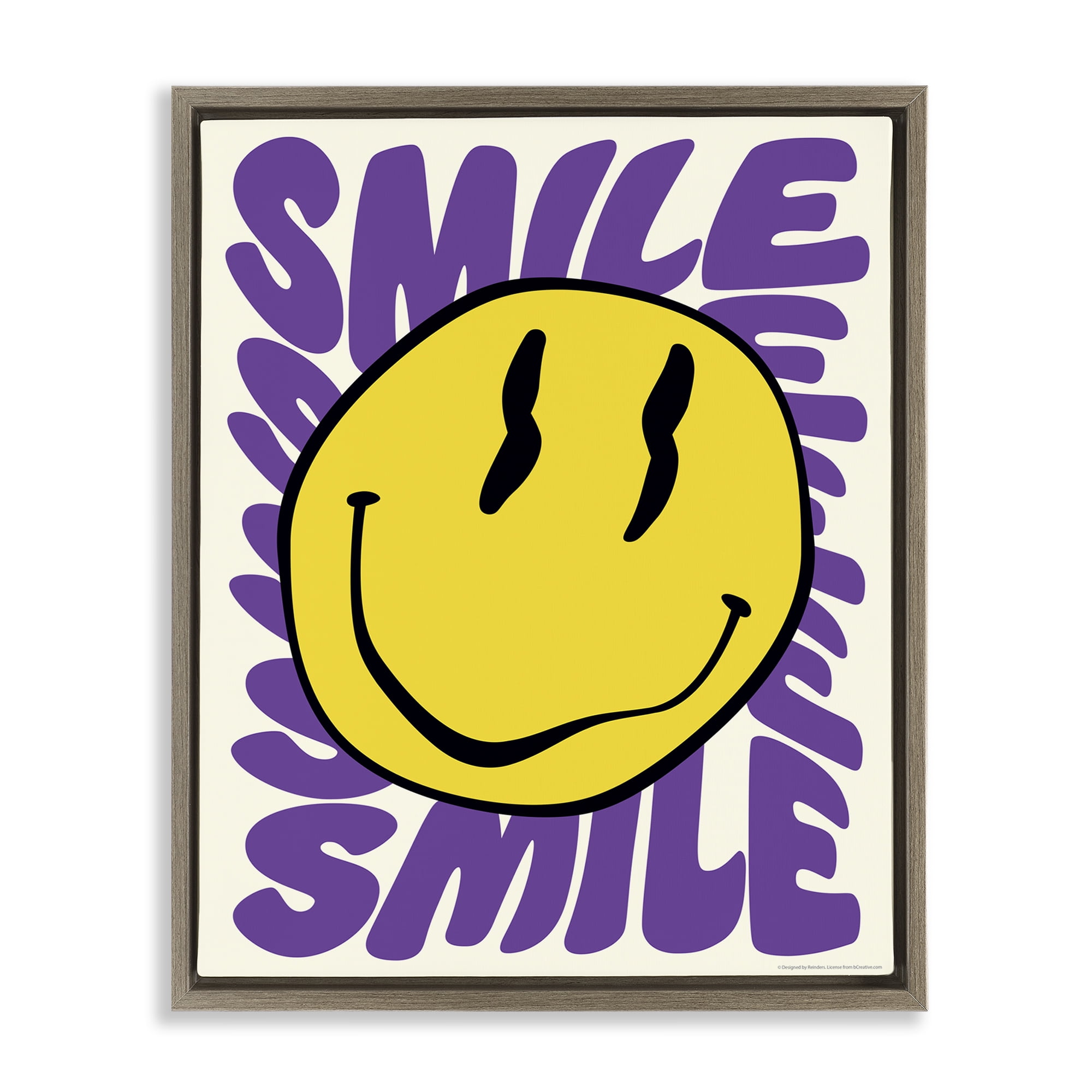 Stupell Industries Groovy Smile Typography Abstract Painting Brown Floater Framed Canvas Art Print Wall Art, 17 x 21