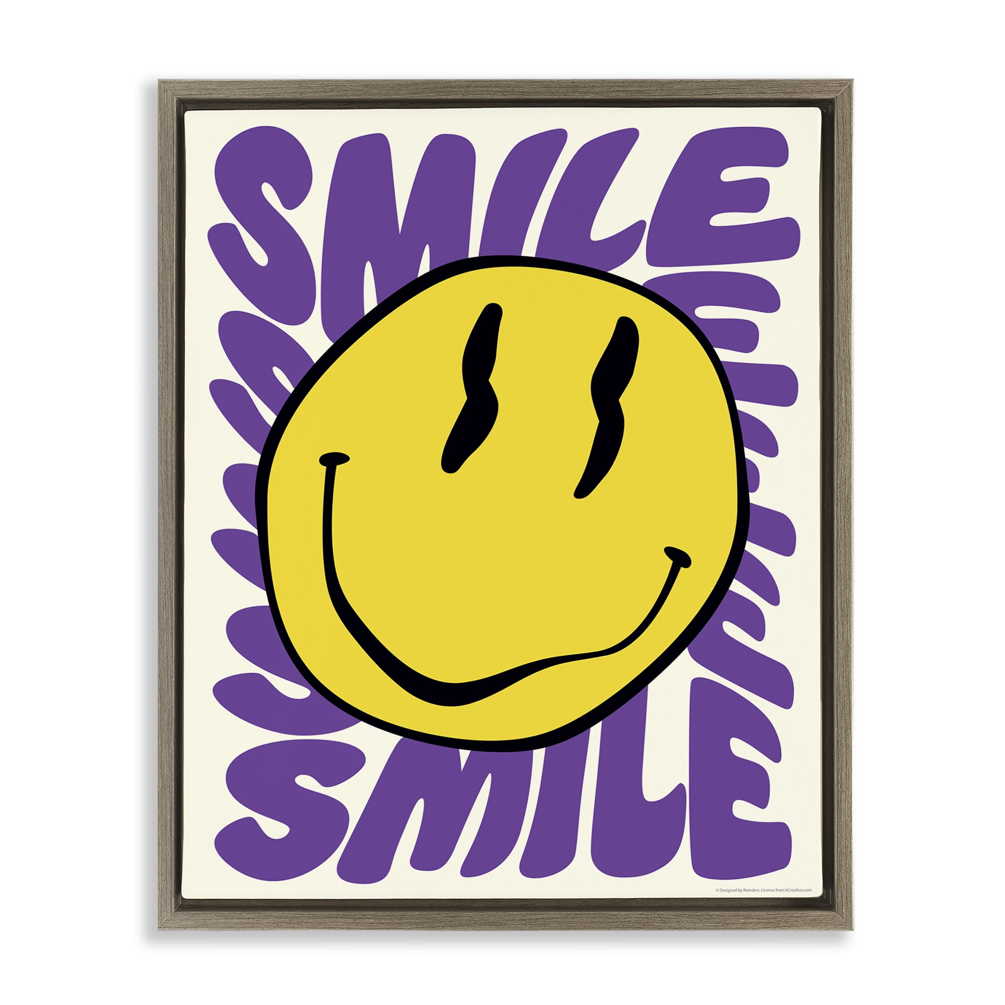 Stupell Industries Groovy Smile Typography Abstract Painting Brown Floater Framed Canvas Art Print Wall Art, 25 x 31