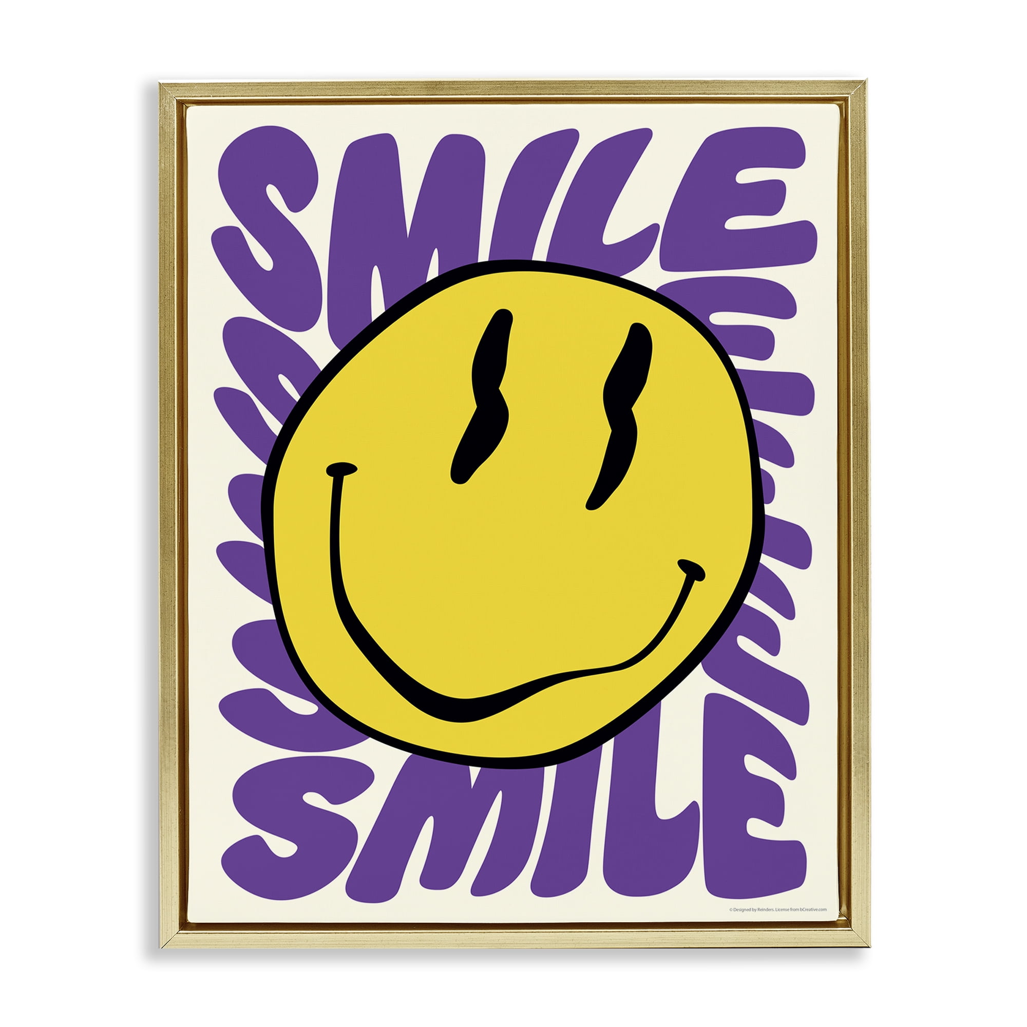 Stupell Industries Groovy Smile Typography Abstract Painting Gold Floater Framed Canvas Art Print Wall Art, 25 x 31