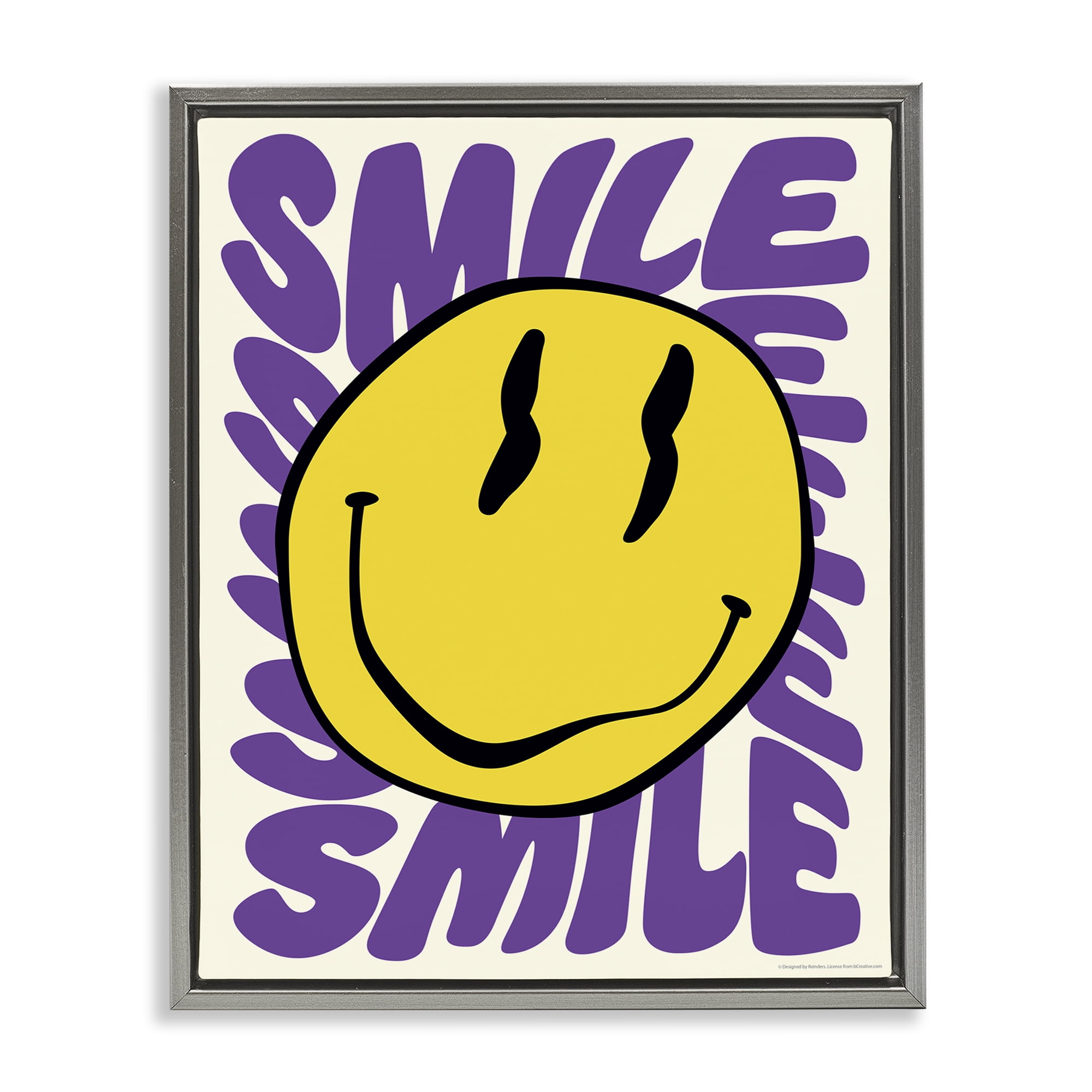 Stupell Industries Groovy Smile Typography Abstract Painting Gray Floater Framed Canvas Art Print Wall Art, 17 x 21