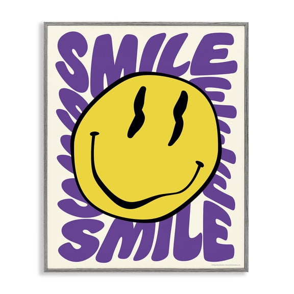Stupell Industries Groovy Smile Typography Abstract Painting Gray Framed Art Print Wall Art, 24 x 30
