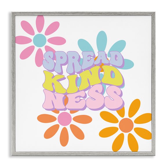 Stupell Industries Groovy Spread Kindness Quotes and Sayings Painting Gray Framed Art Print Wall Art, 12 x 12