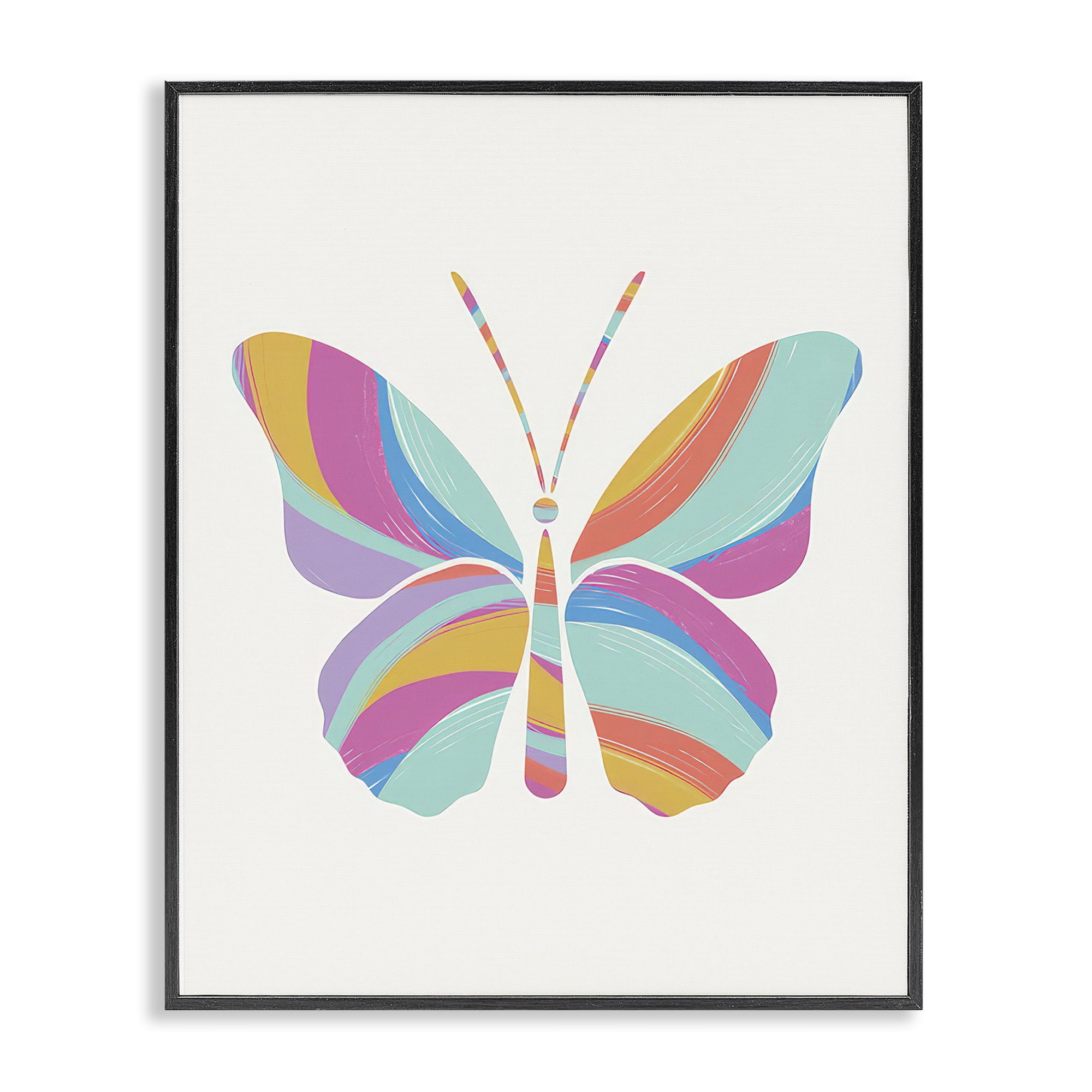 Stupell Industries Groovy Striped Butterfly Animals Painting Black Framed Art Print Wall Art, 16 x 20