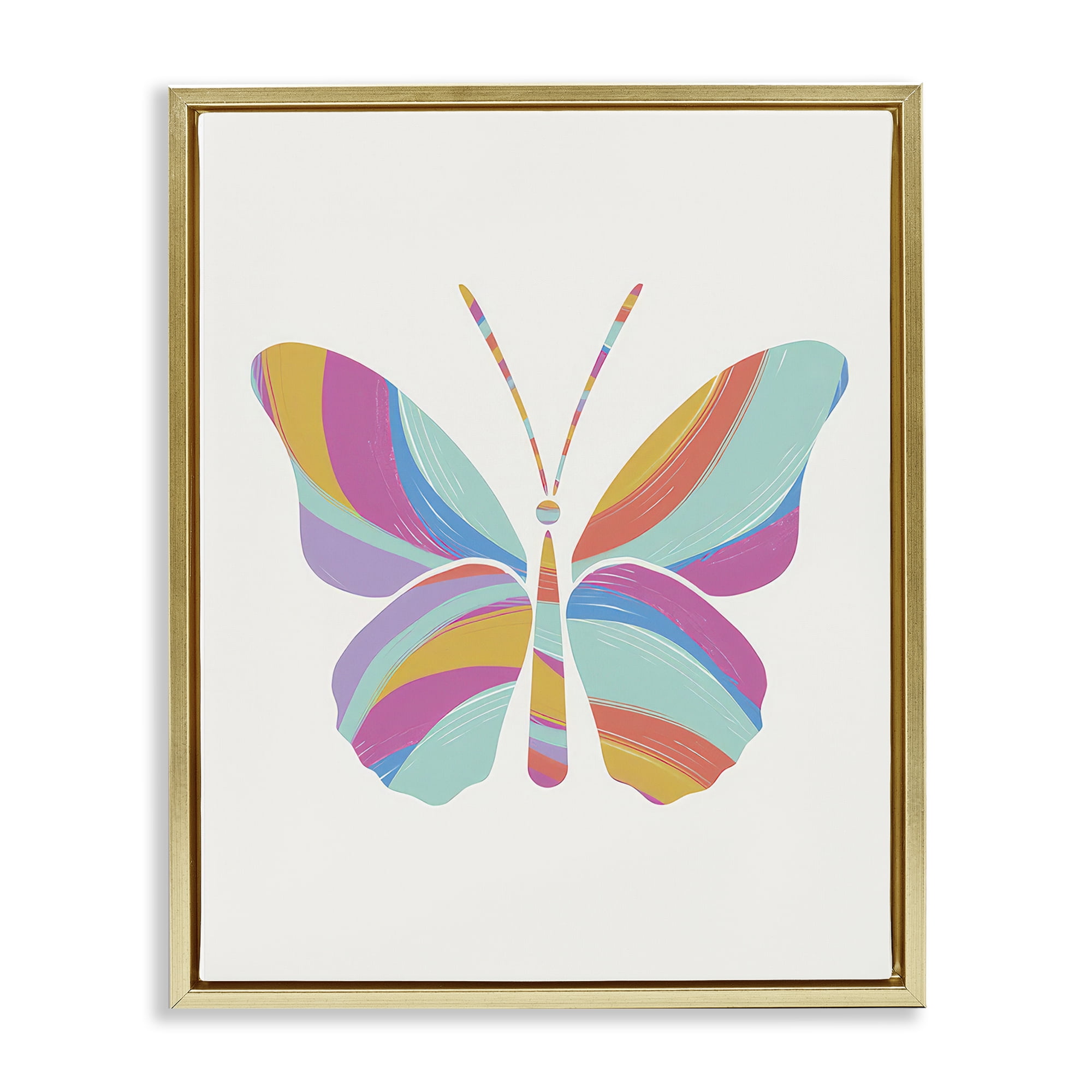 Stupell Industries Groovy Striped Butterfly Animals Painting Gold Floater Framed Canvas Art Print Wall Art, 25 x 31