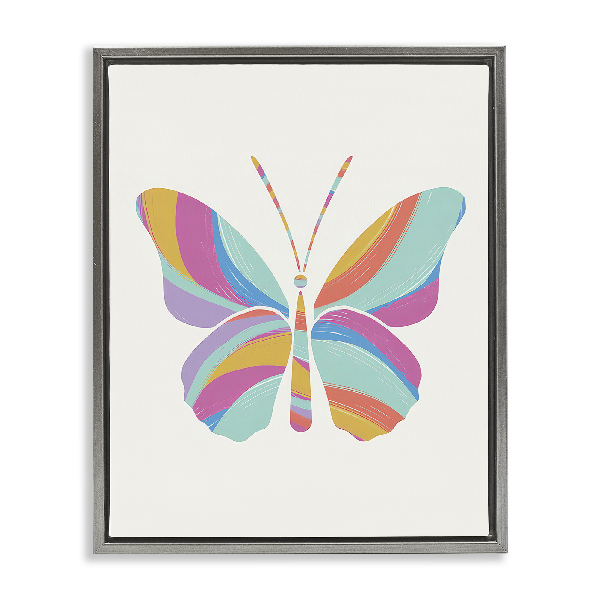 Stupell Industries Groovy Striped Butterfly Animals Painting Gray Floater Framed Canvas Art Print Wall Art, 25 x 31