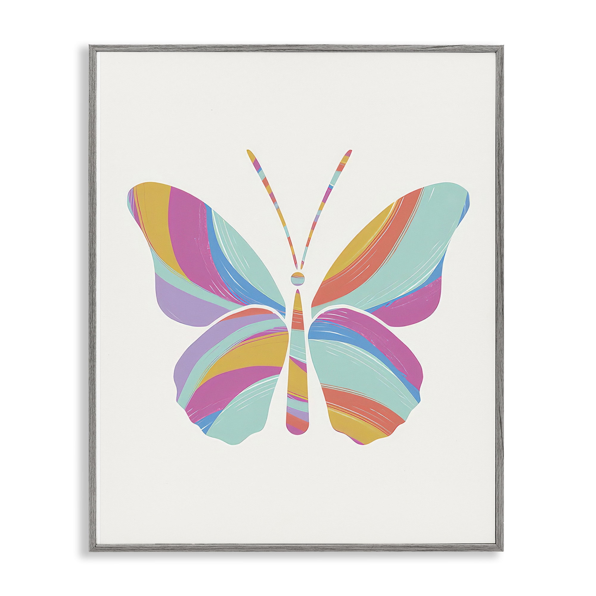 Stupell Industries Groovy Striped Butterfly Animals Painting Gray Framed Art Print Wall Art, 24 x 30