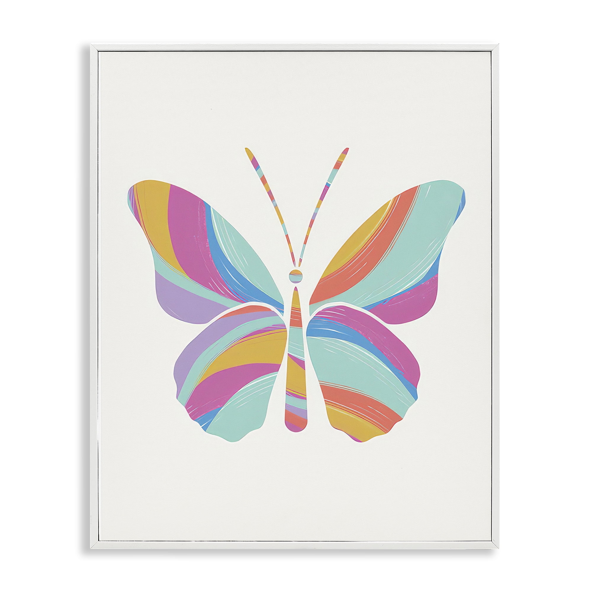 Stupell Industries Groovy Striped Butterfly Animals Painting White Framed Art Print Wall Art, 24 x 30
