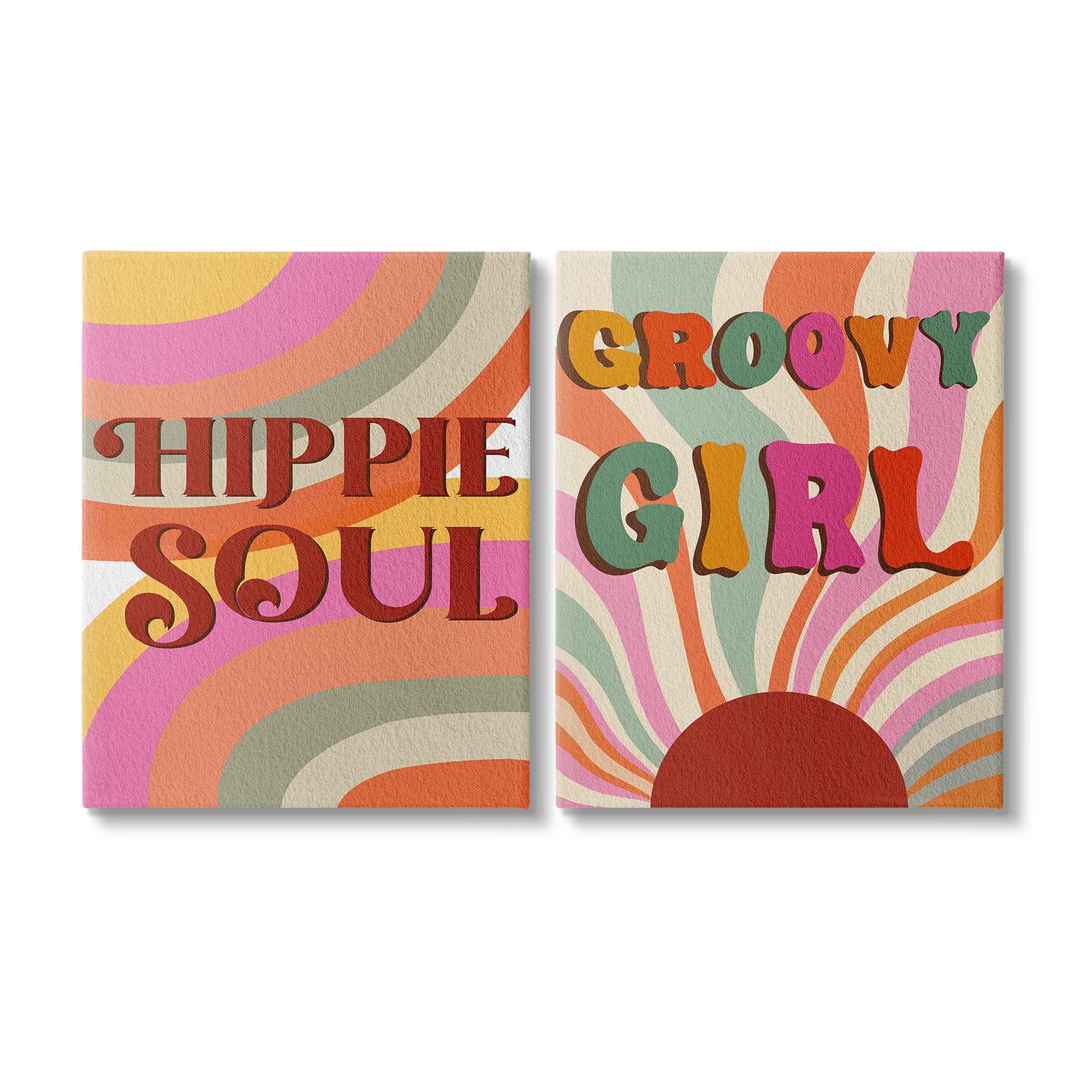 Stupell Industries Groovy Striped Phrases Abstract Painting Gallery Wrapped Canvas Art Print Wall Art, 24 x 30, Set of 2