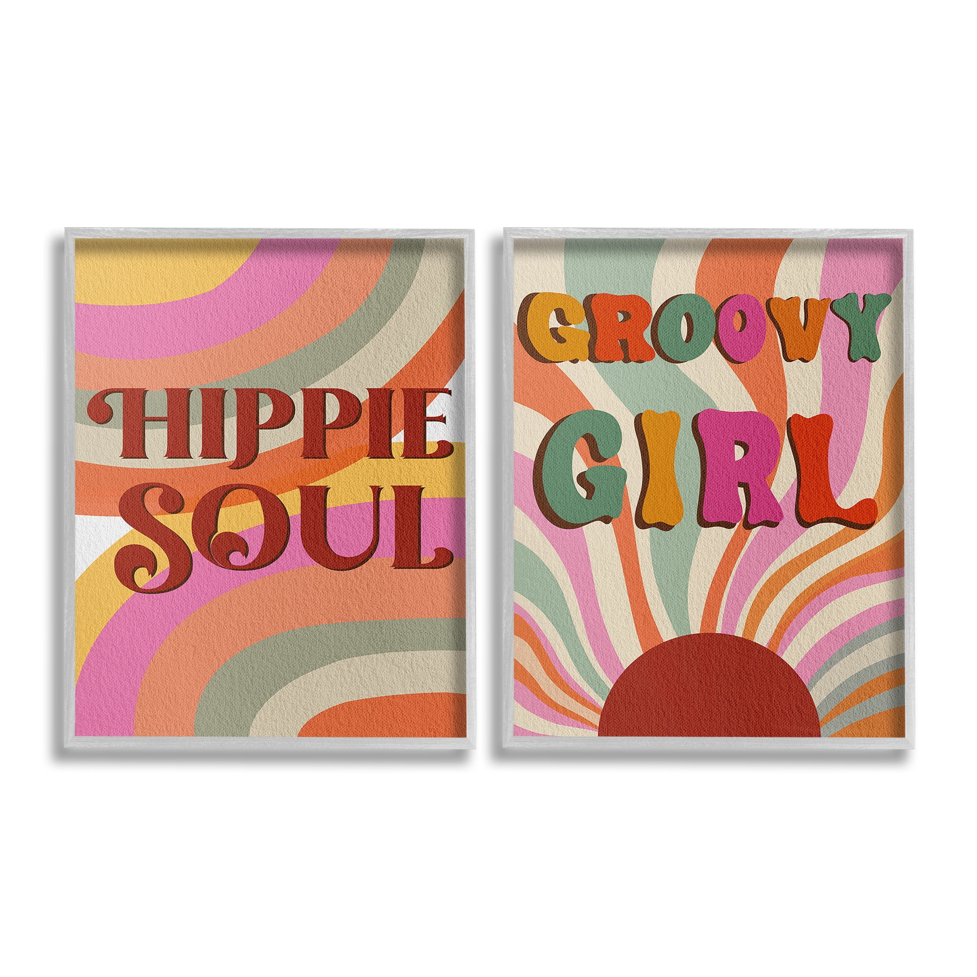 Stupell Industries Groovy Striped Phrases Abstract Painting Gray Framed Art Print Wall Art, 16 x 20, Set of 2