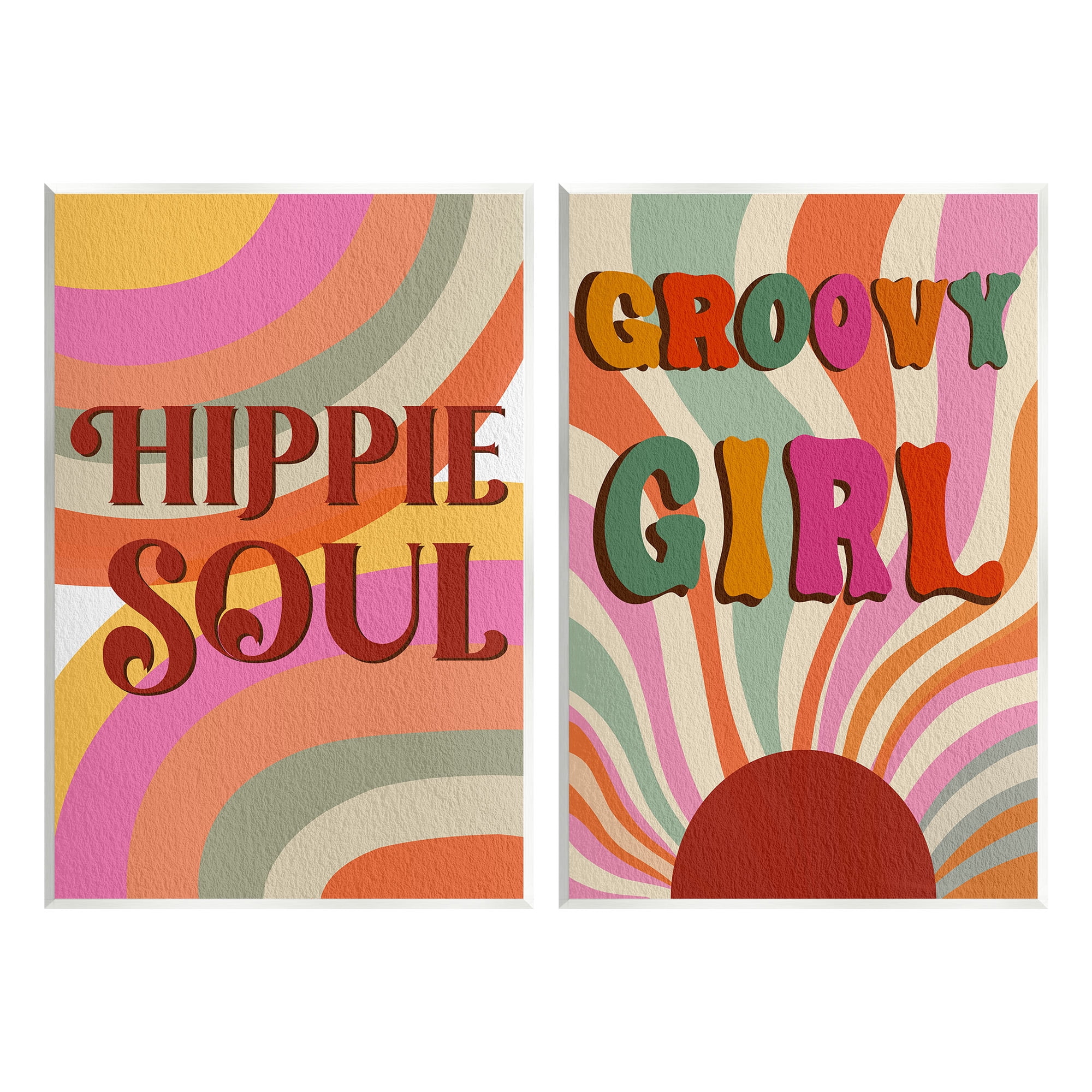 Stupell Industries Groovy Striped Phrases Abstract Painting Unframed Art Print Wall Art, 13 x 19, Set of 2