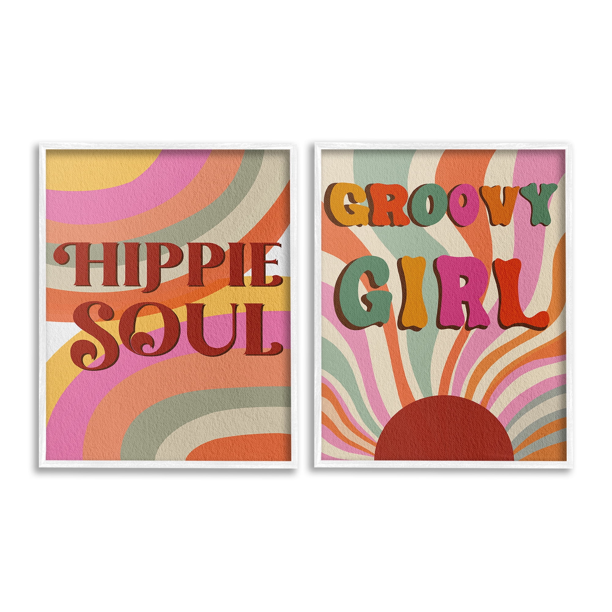 Stupell Industries Groovy Striped Phrases Abstract Painting White Framed Art Print Wall Art, 24 x 30, Set of 2