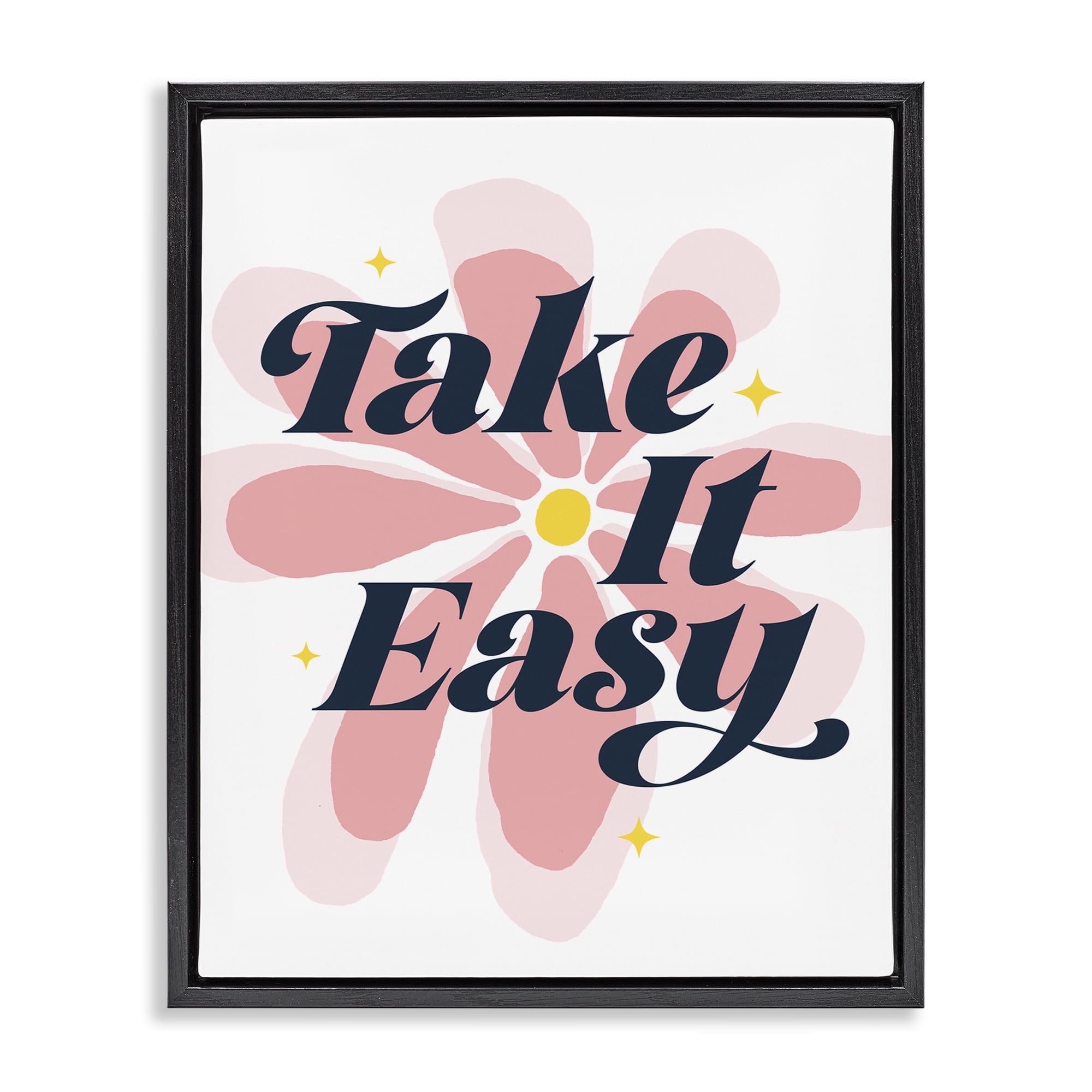 Stupell Industries Groovy Take It Easy Plants & Flowers Painting Black Floater Framed Canvas Art Print Wall Art, 17 x 21