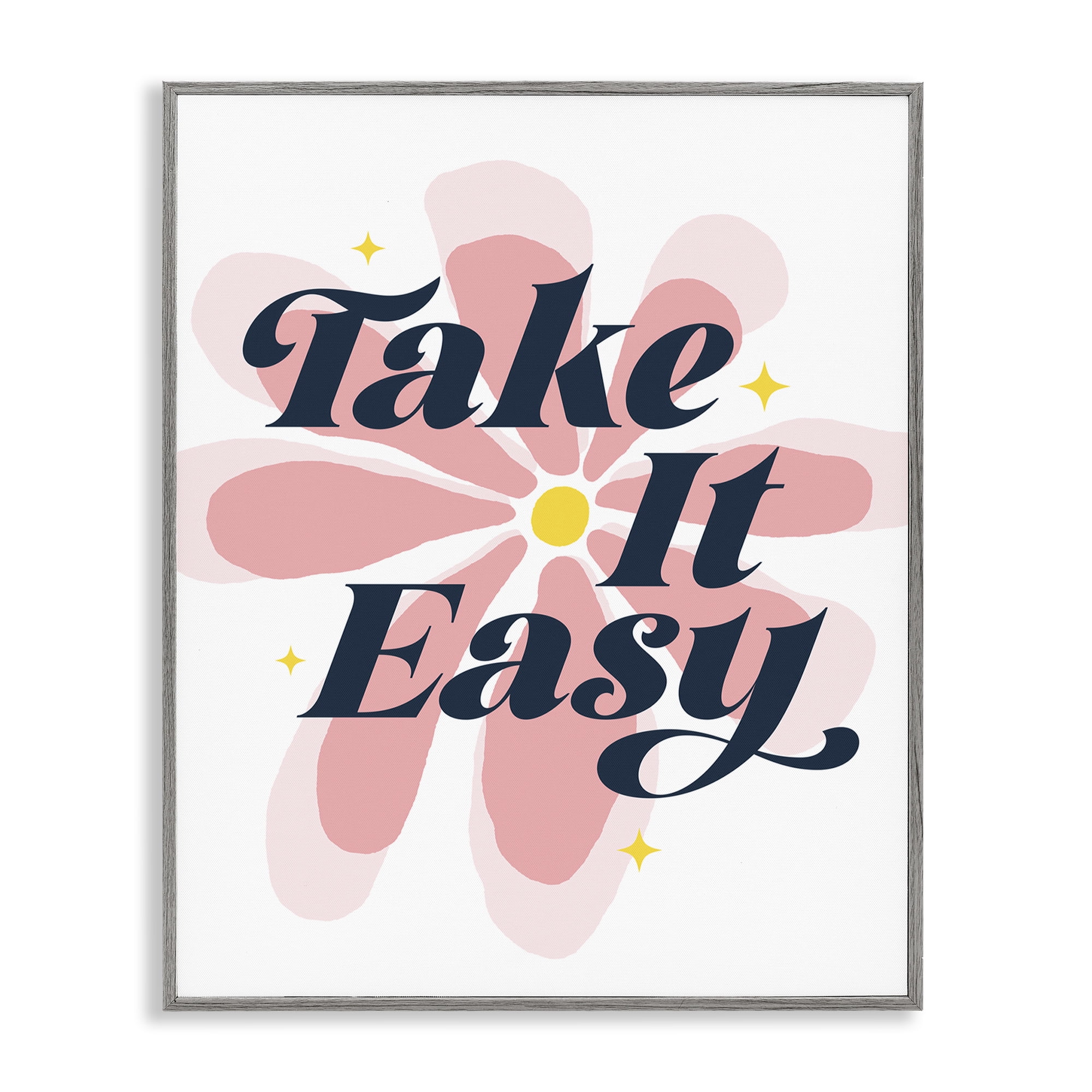 Stupell Industries Groovy Take It Easy Plants & Flowers Painting Gray Framed Art Print Wall Art, 24 x 30